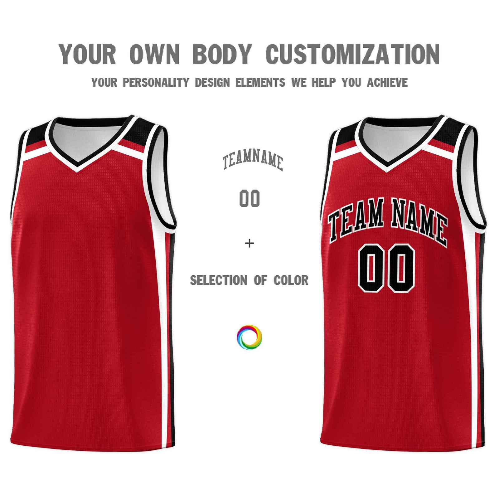 Custom Red White Black Trendy Color Charge Series Sports Uniform Basketball Jersey