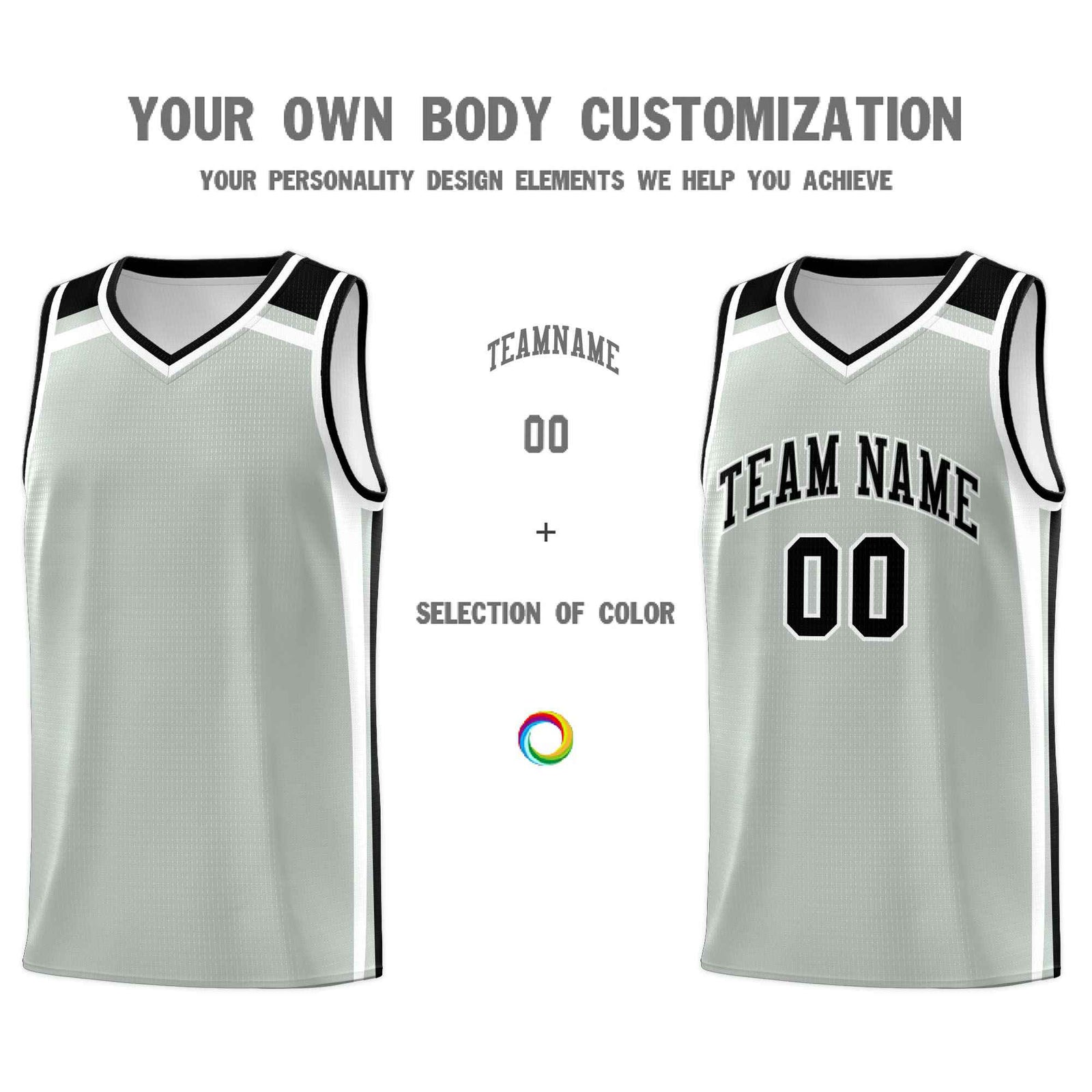 Custom Gray Black White Trendy Color Charge Series Sports Uniform Basketball Jersey
