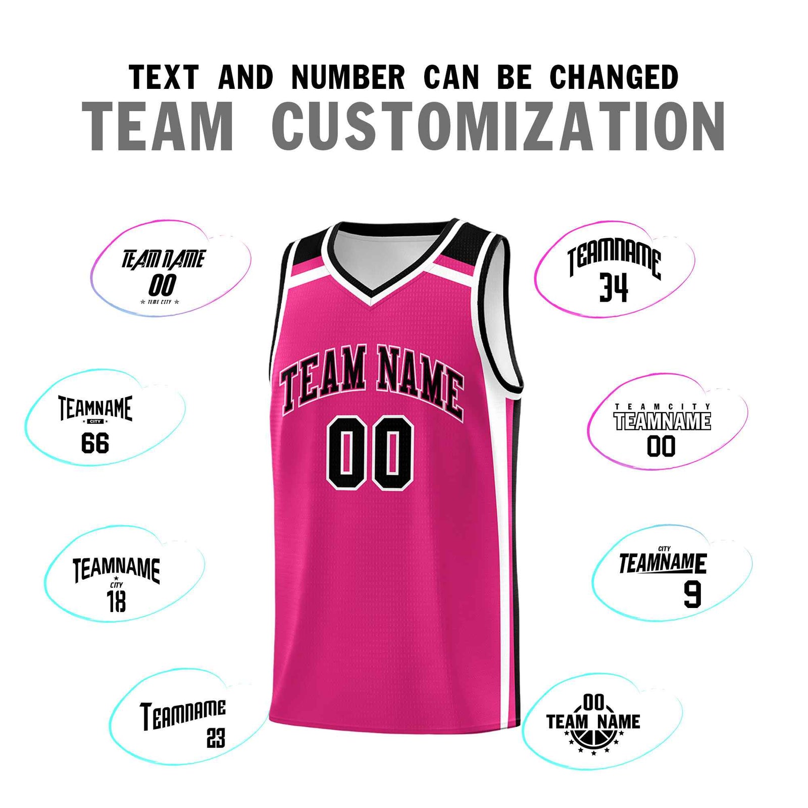 Custom Rose Red Black White Trendy Color Charge Series Sports Uniform Basketball Jersey