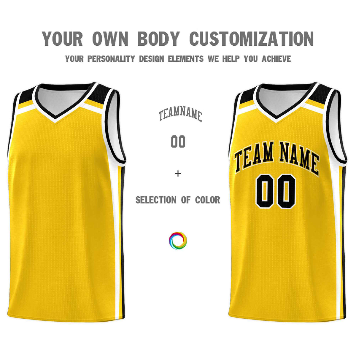 Custom Gold Black White Trendy Color Charge Series Sports Uniform Basketball Jersey