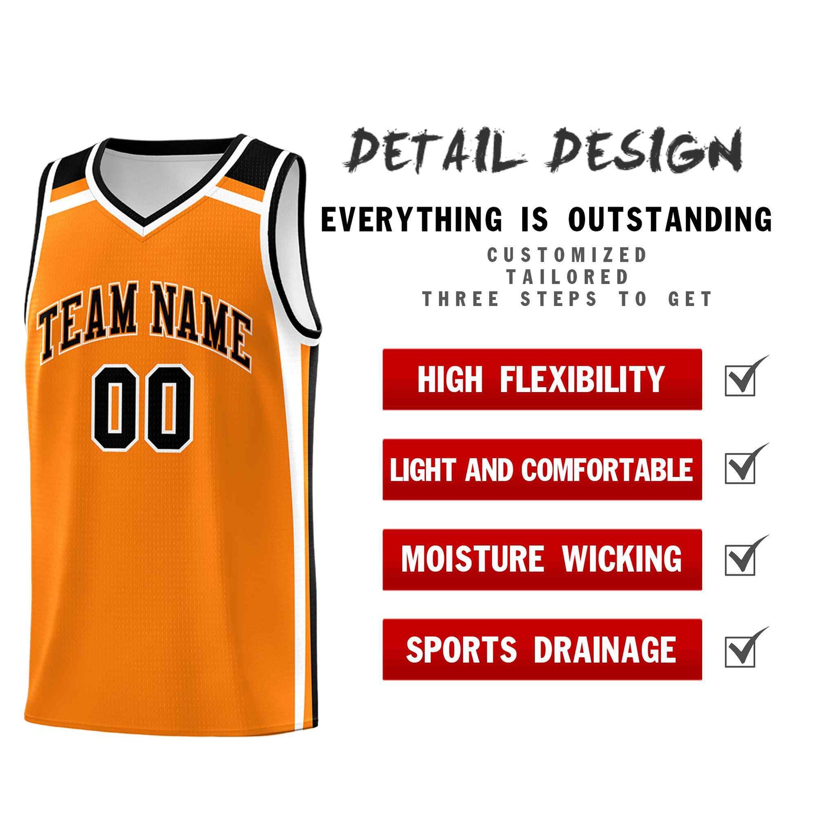 Custom Orange Black White Trendy Color Charge Series Sports Uniform Basketball Jersey