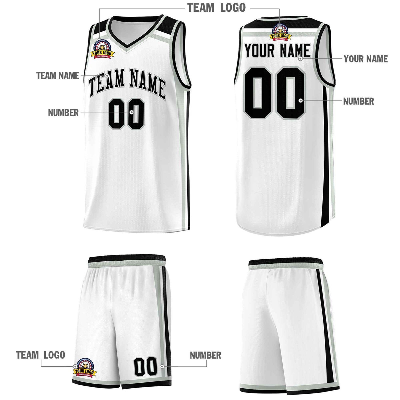 Custom White Gray Black Trendy Color Charge Series Sports Uniform Basketball Jersey