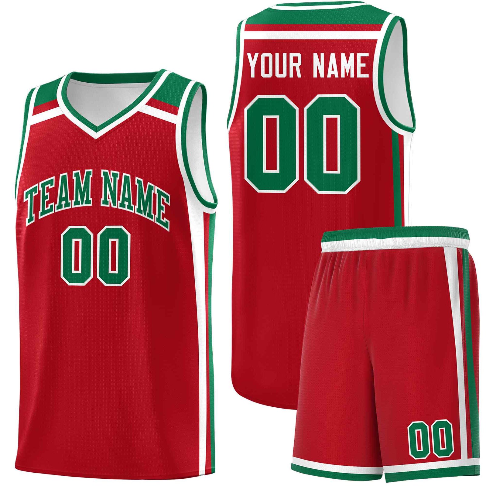 Custom Red White Kelly Green Trendy Color Charge Series Sports Uniform Basketball Jersey