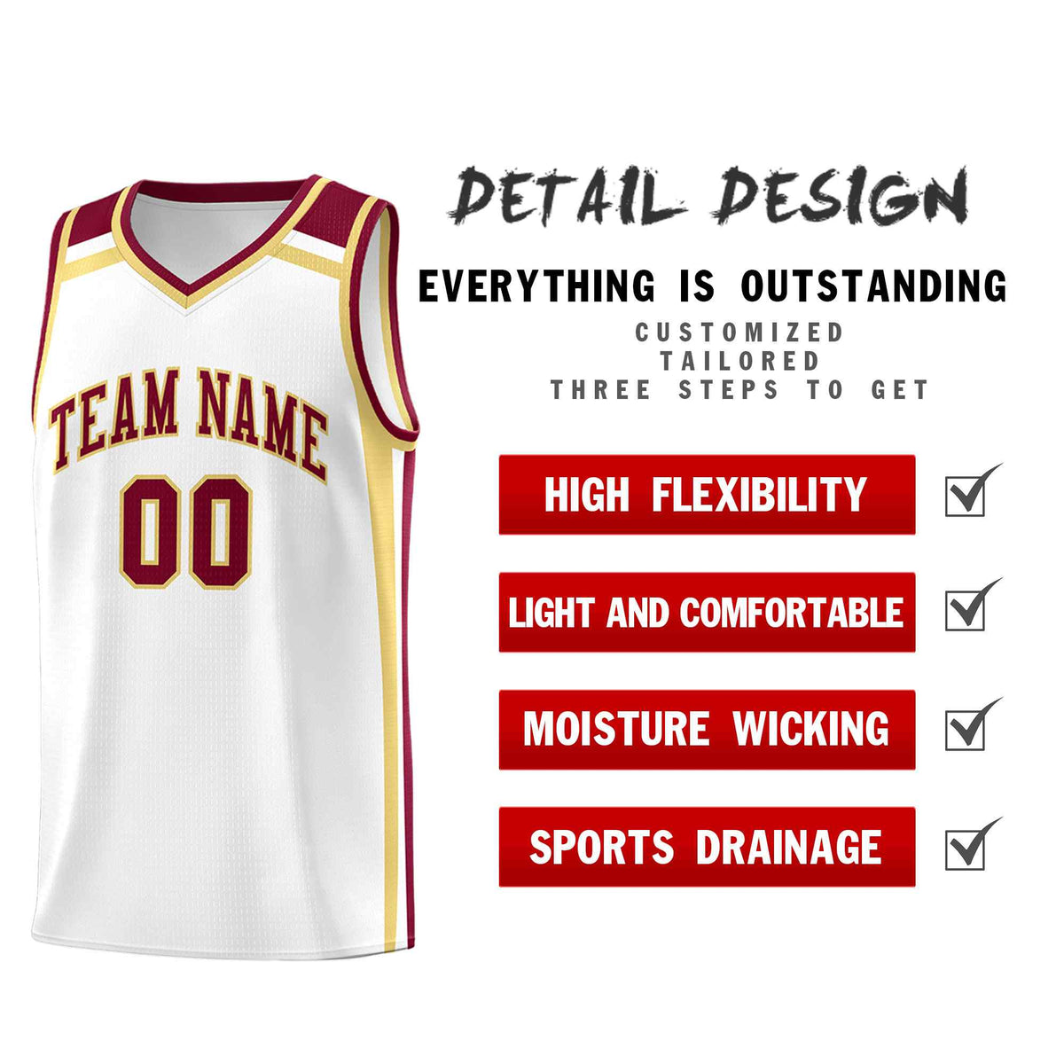 Custom White Khaki Crimson Trendy Color Charge Series Sports Uniform Basketball Jersey