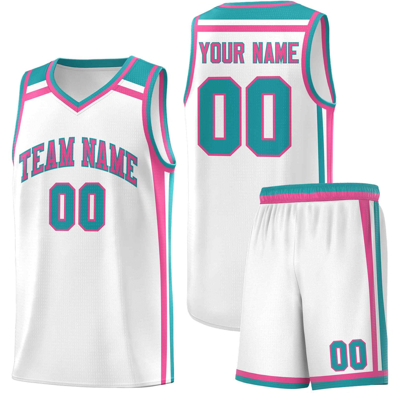 Custom White Pink Aqua Trendy Color Charge Series Sports Uniform Basketball Jersey