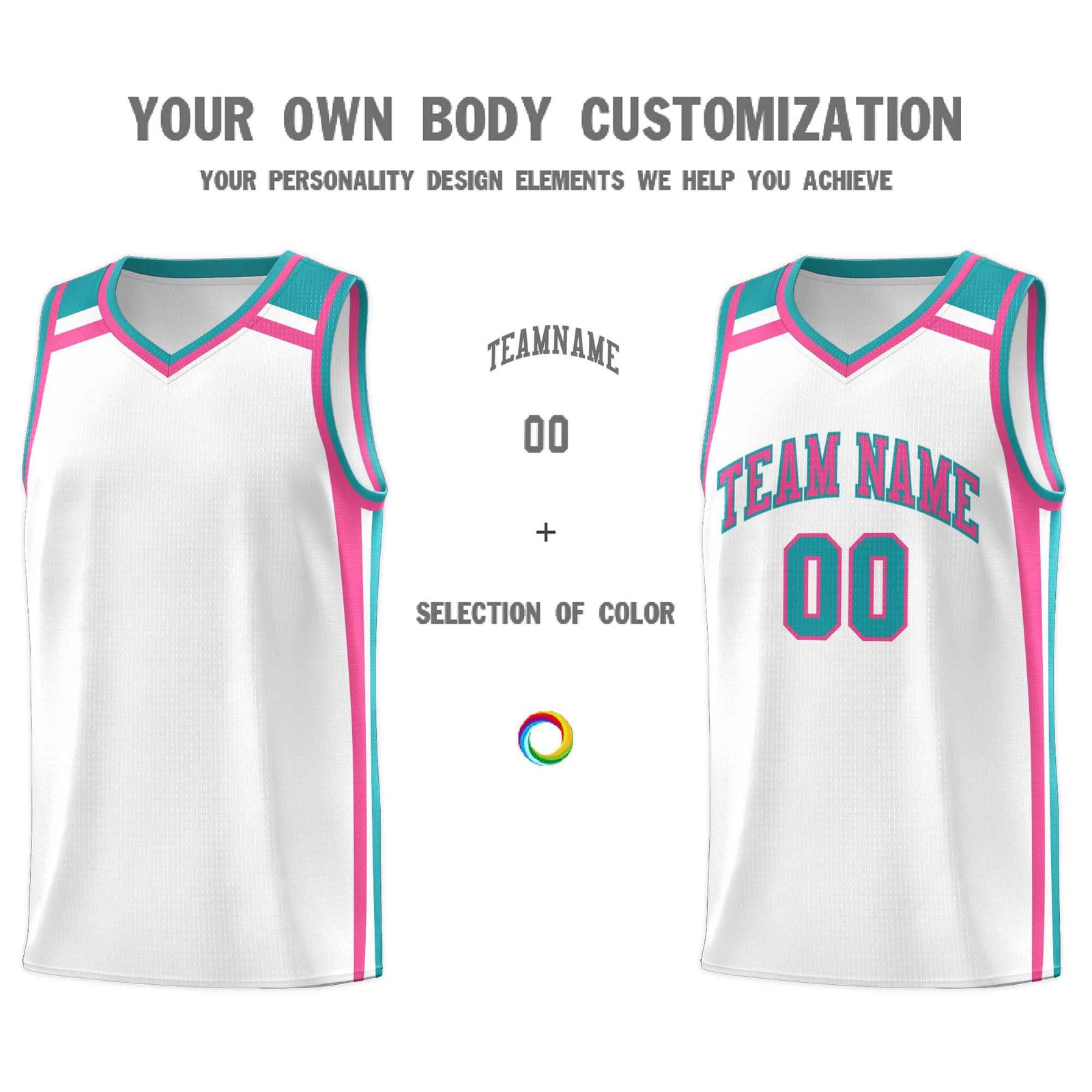 Custom White Pink Aqua Trendy Color Charge Series Sports Uniform Basketball Jersey