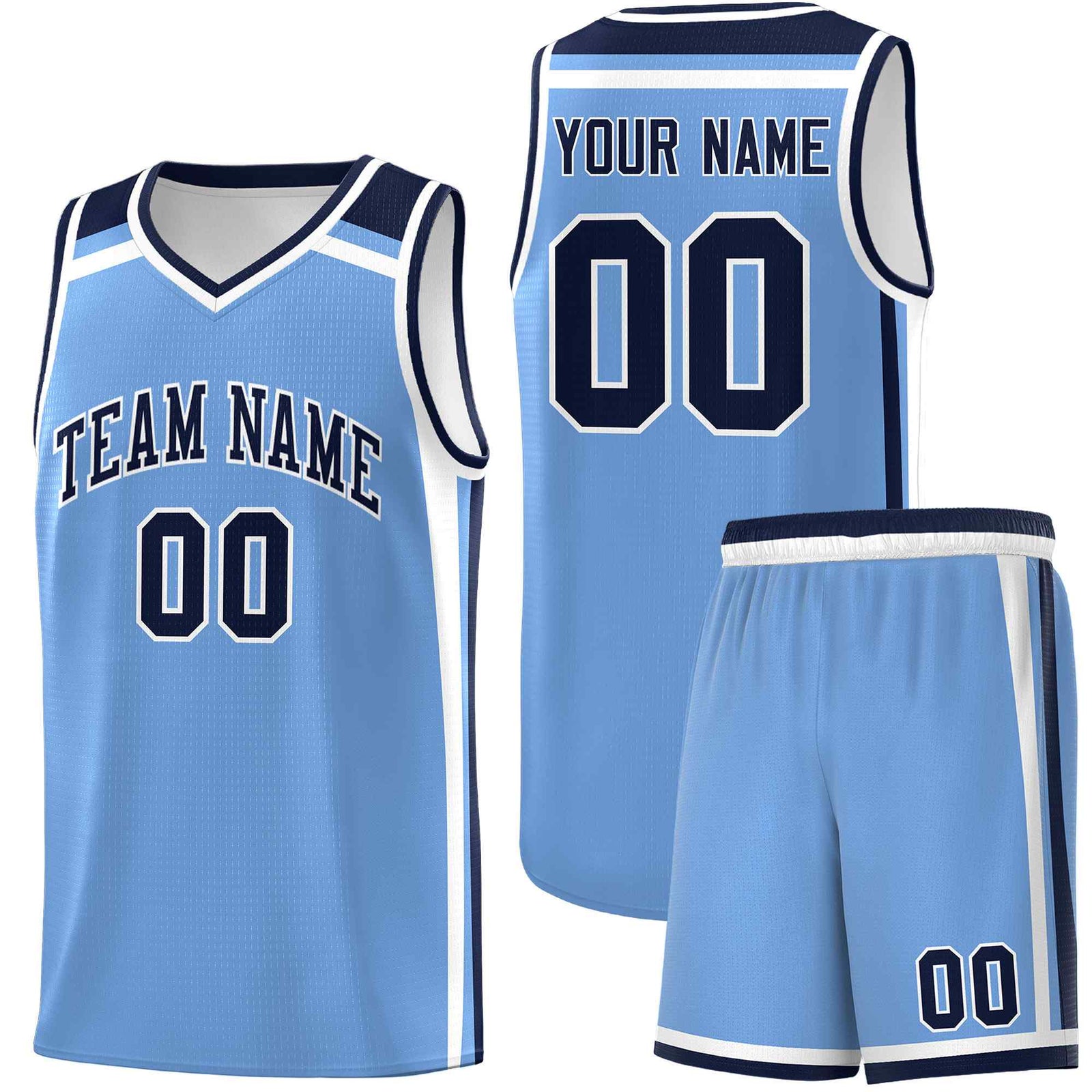 Custom Light Blue Navy White Trendy Color Charge Series Sports Uniform Basketball Jersey