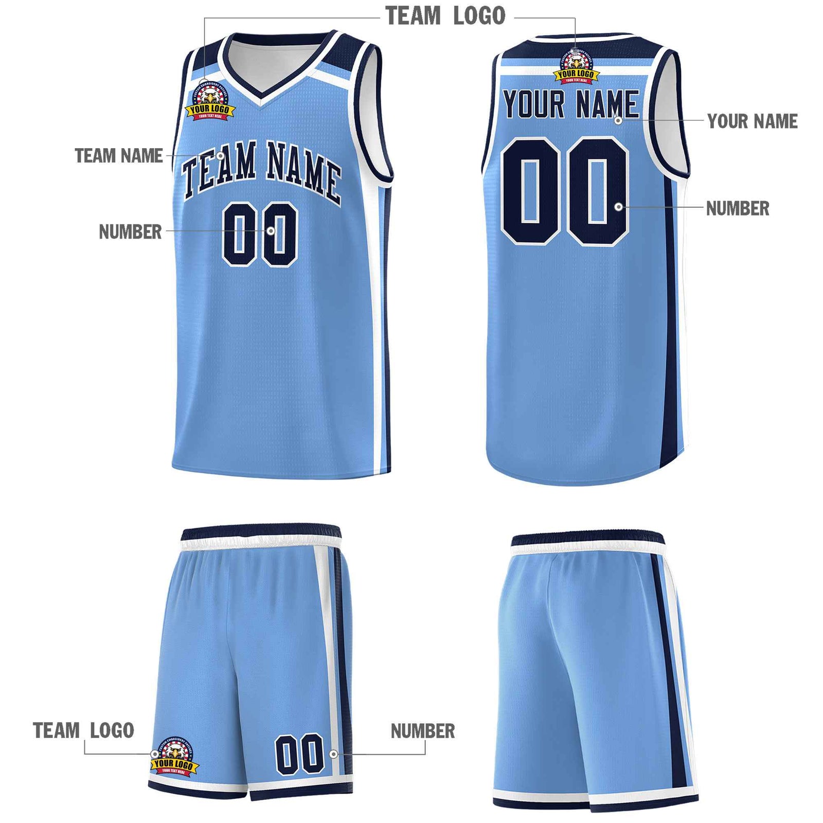 Custom Light Blue Navy White Trendy Color Charge Series Sports Uniform Basketball Jersey