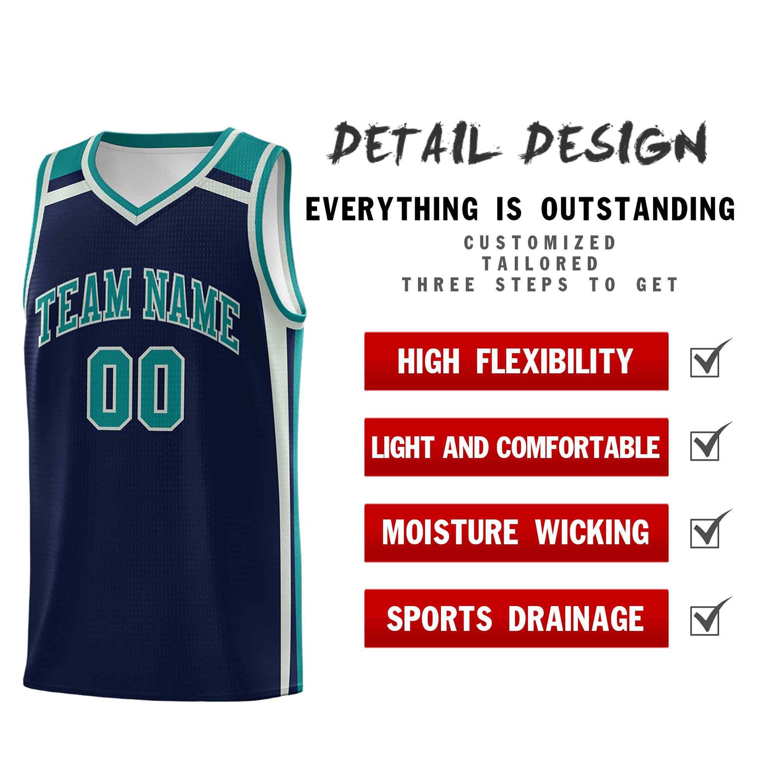 Custom Navy Gray Teal Trendy Color Charge Series Sports Uniform Basketball Jersey