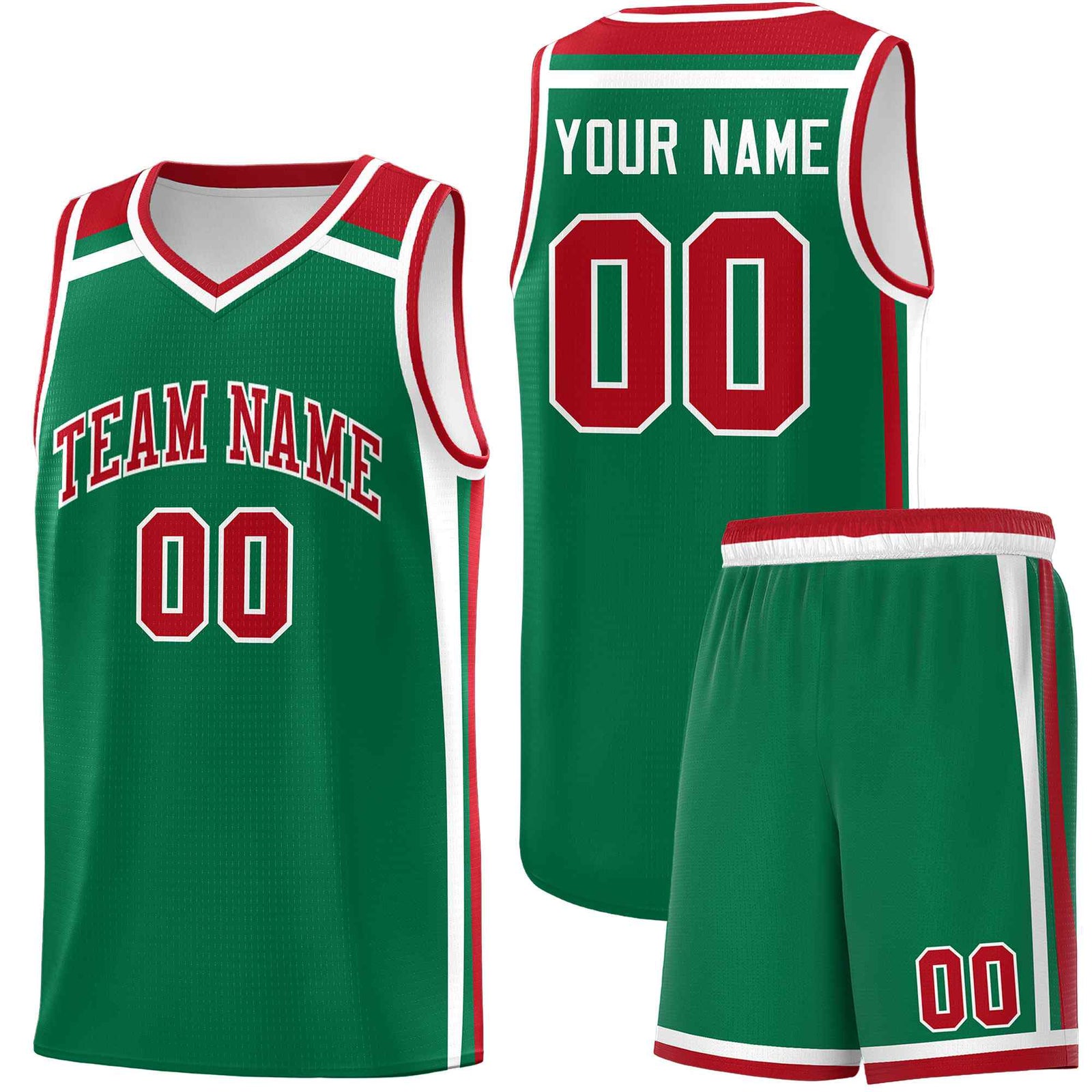 Custom Kelly Green Red White Trendy Color Charge Series Sports Uniform Basketball Jersey