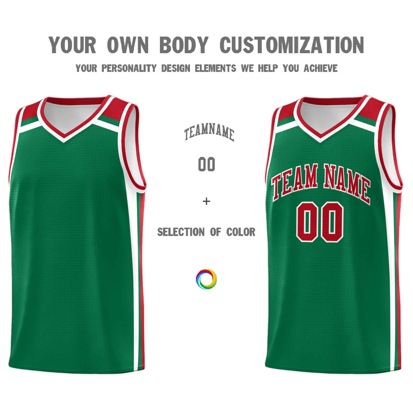 Custom Kelly Green Red White Trendy Color Charge Series Sports Uniform Basketball Jersey