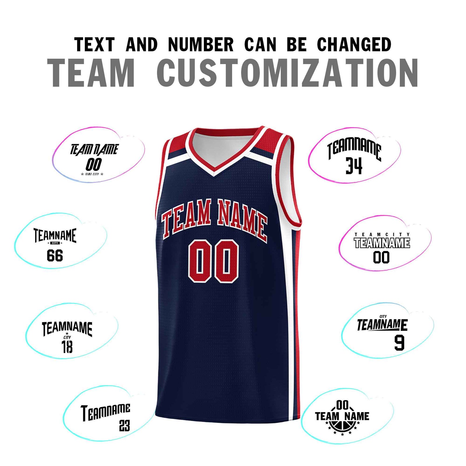 Custom Navy Red White Trendy Color Charge Series Sports Uniform Basketball Jersey