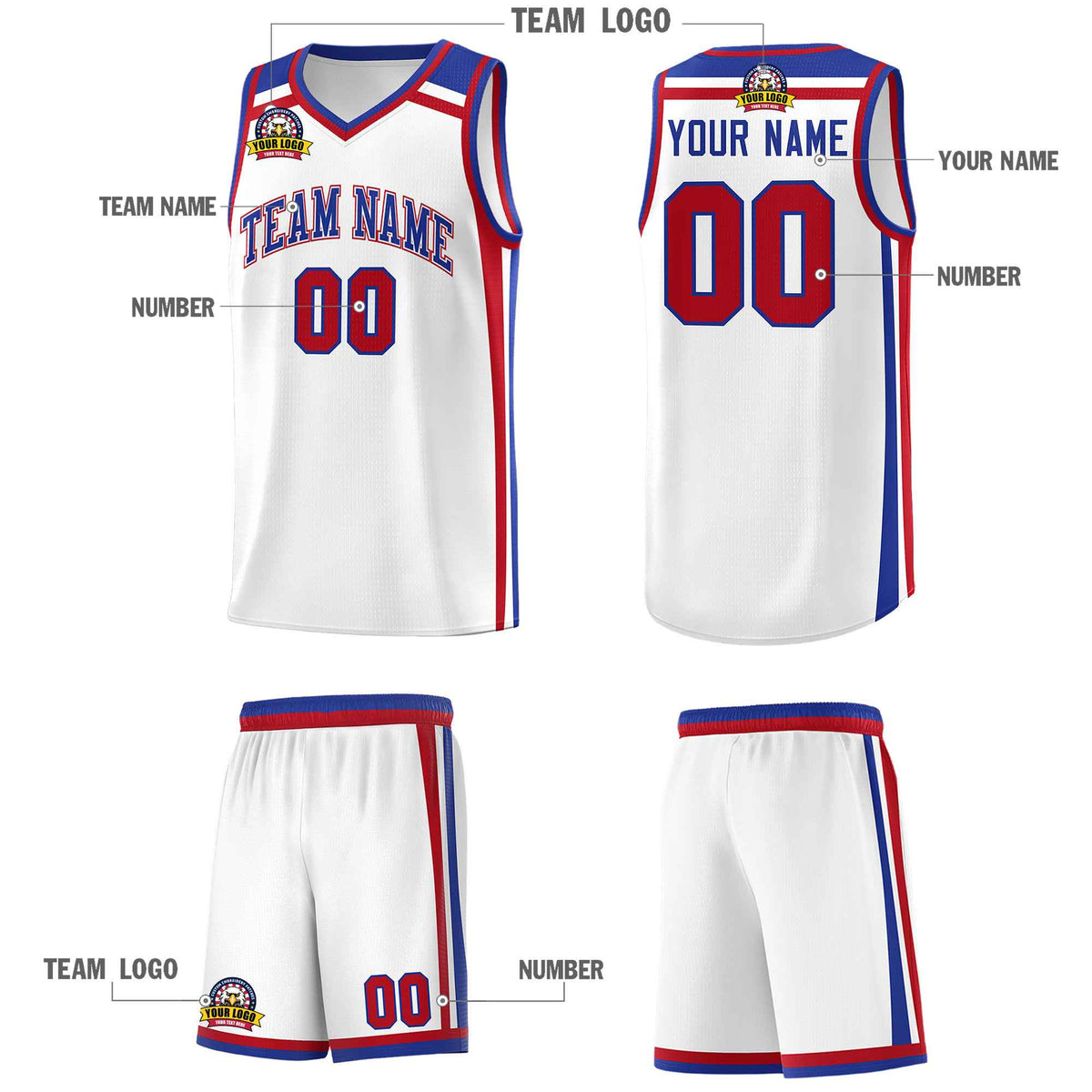 Custom White Royal Blue Red Trendy Color Charge Series Sports Uniform Basketball Jersey