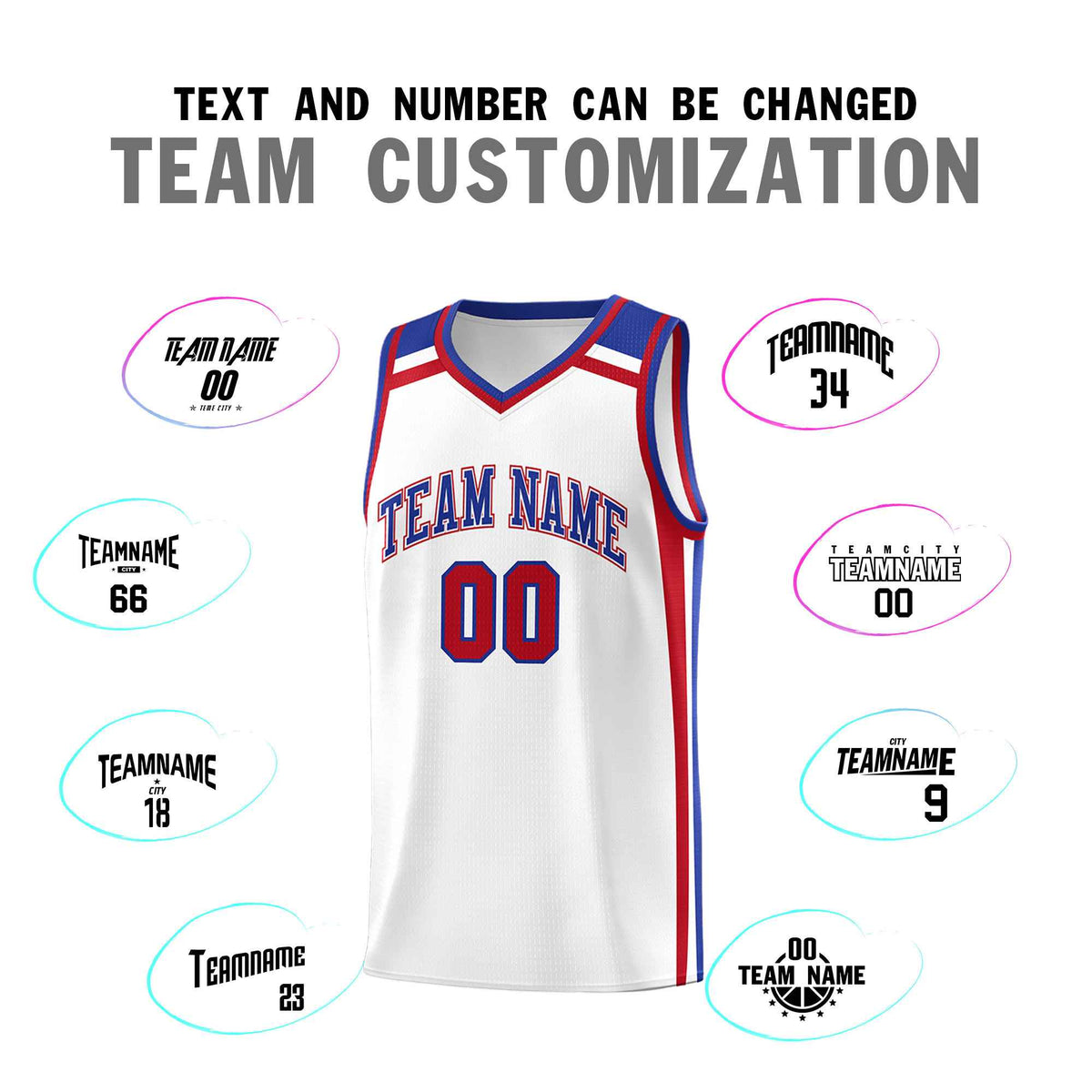 Custom White Royal Blue Red Trendy Color Charge Series Sports Uniform Basketball Jersey