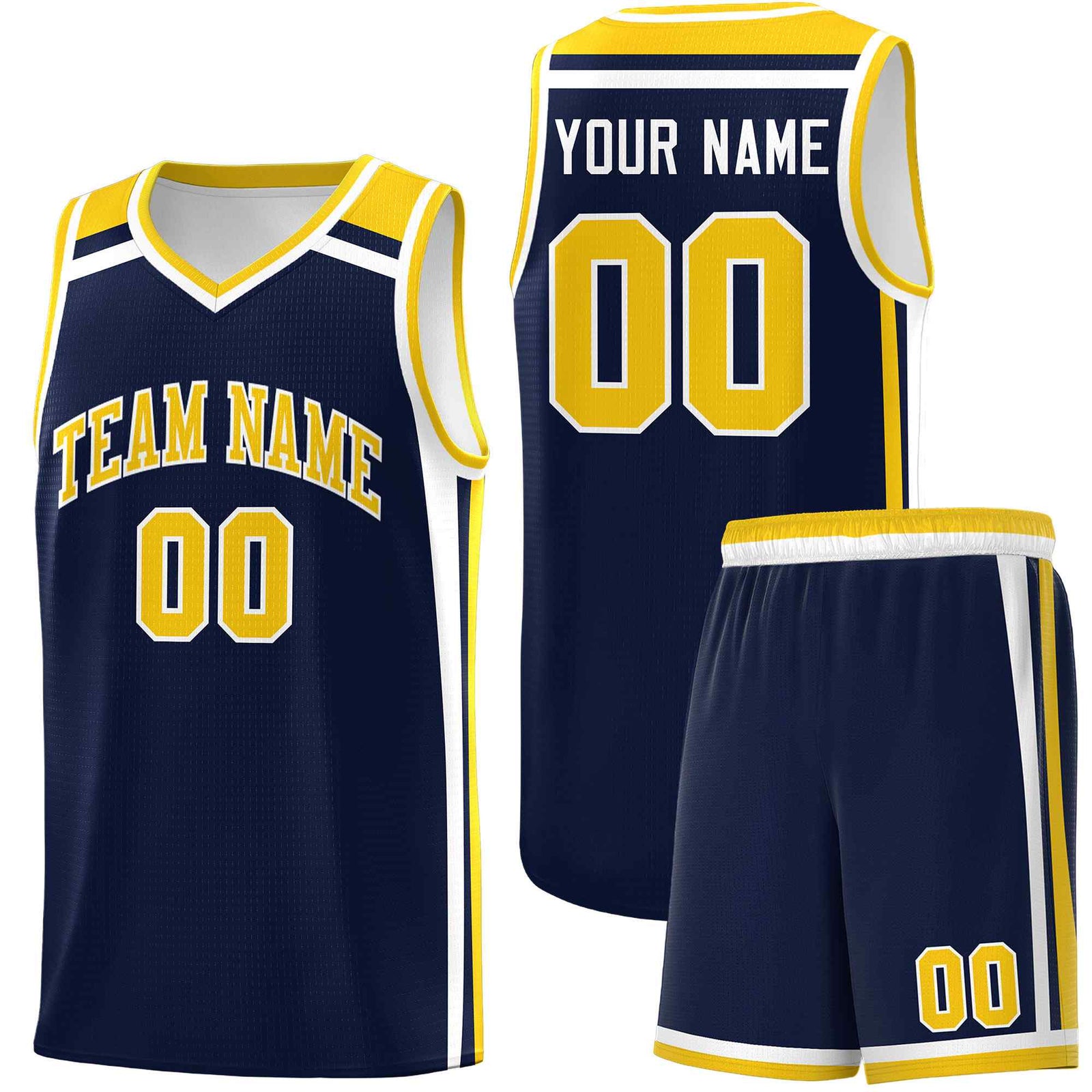 Custom Navy Gold White Trendy Color Charge Series Sports Uniform Basketball Jersey