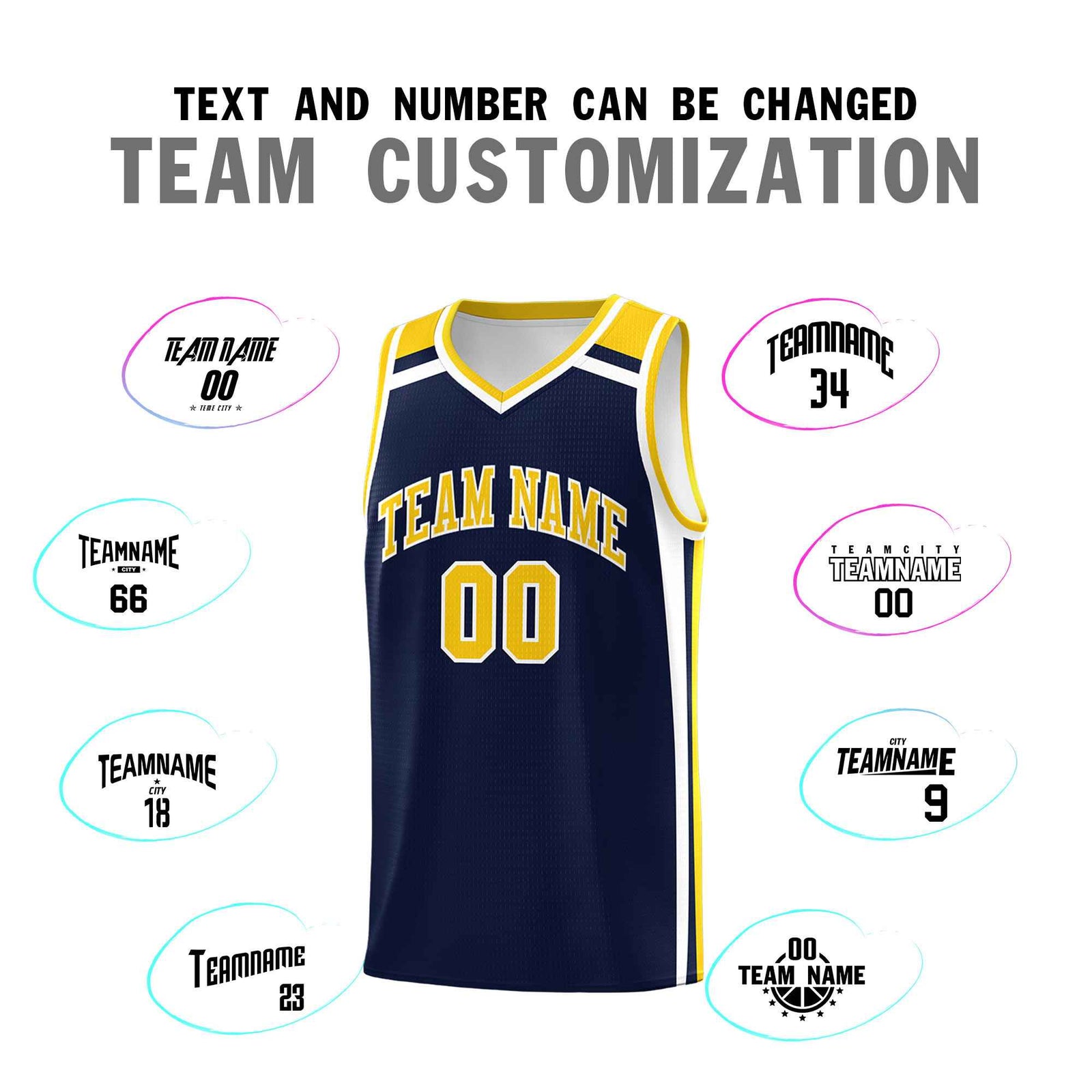 Custom Navy Gold White Trendy Color Charge Series Sports Uniform Basketball Jersey