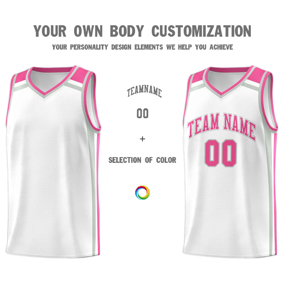 Custom White Gray Pink Trendy Color Charge Series Sports Uniform Basketball Jersey