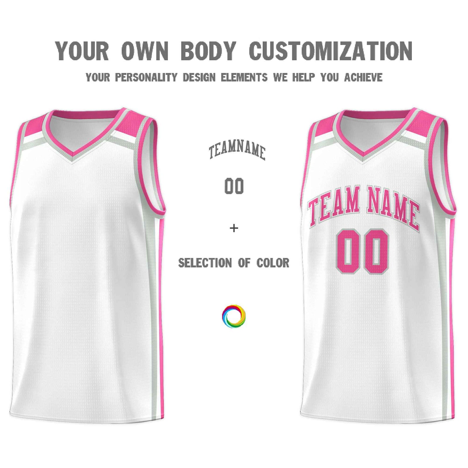 Custom White Gray Pink Trendy Color Charge Series Sports Uniform Basketball Jersey