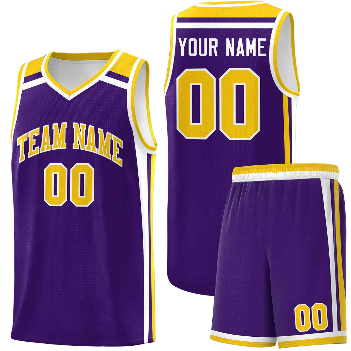 Custom Purple Gold White Trendy Color Charge Series Sports Uniform Basketball Jersey
