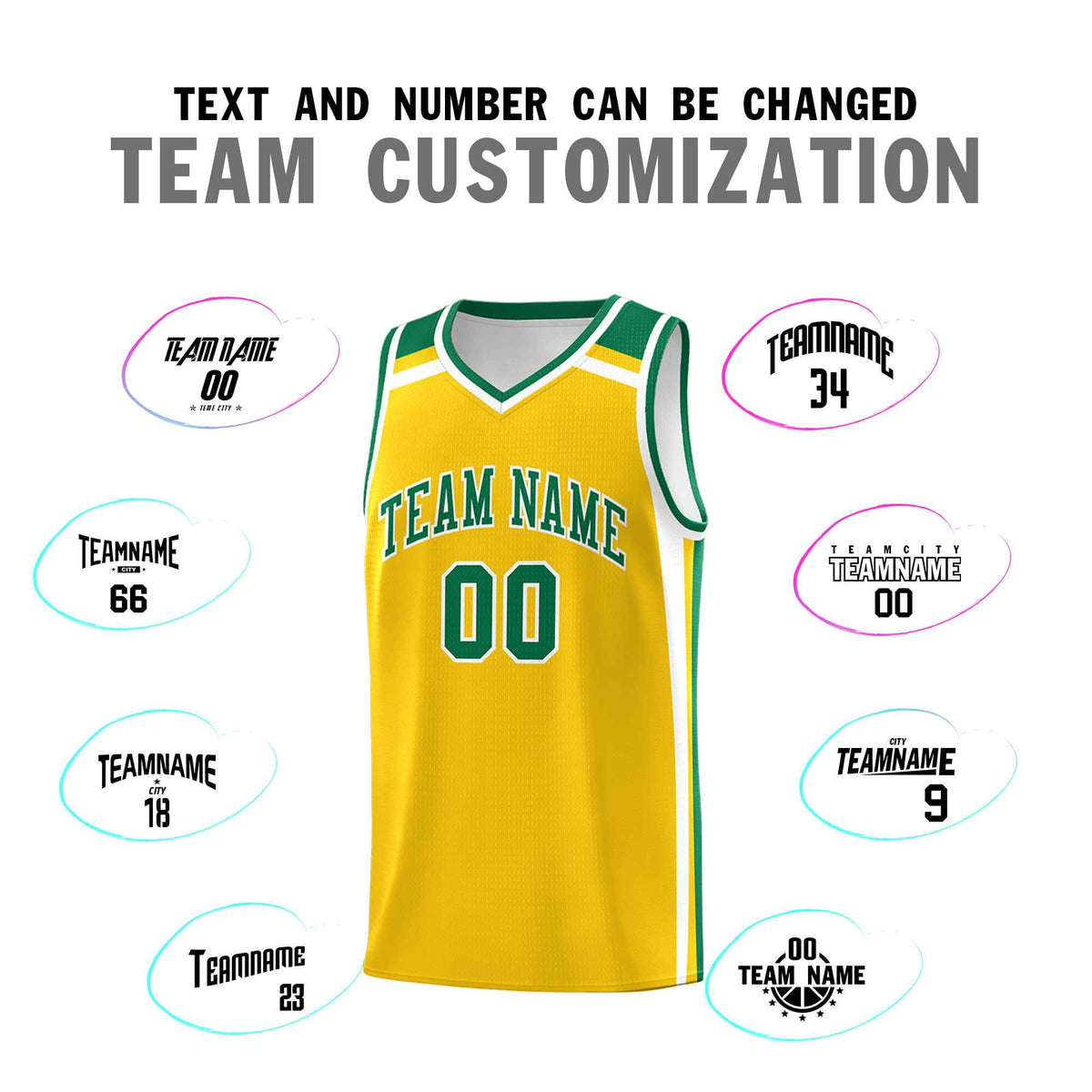 Custom Gold Kelly Green White Trendy Color Charge Series Sports Uniform Basketball Jersey