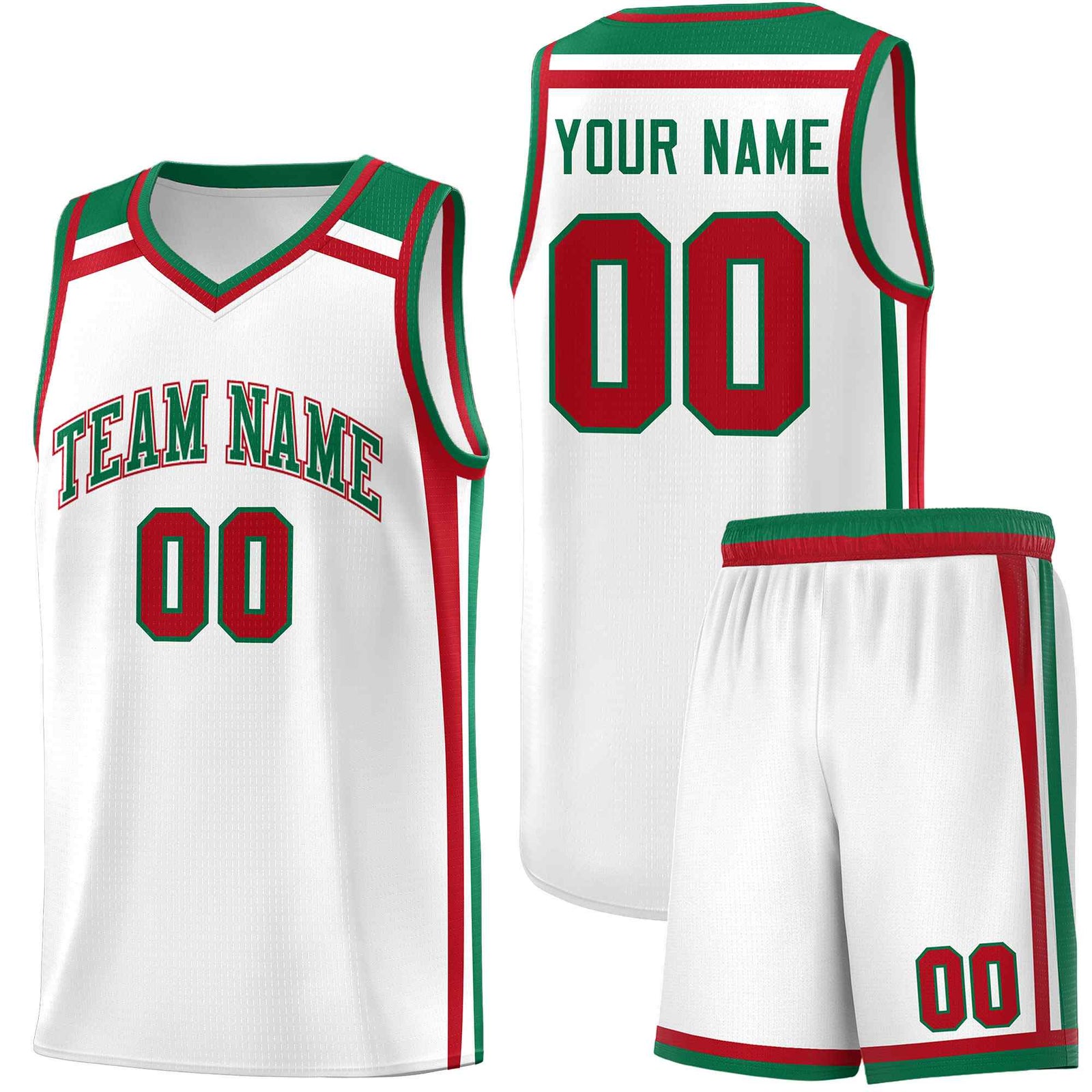 Custom White Kelly Green Red Trendy Color Charge Series Sports Uniform Basketball Jersey