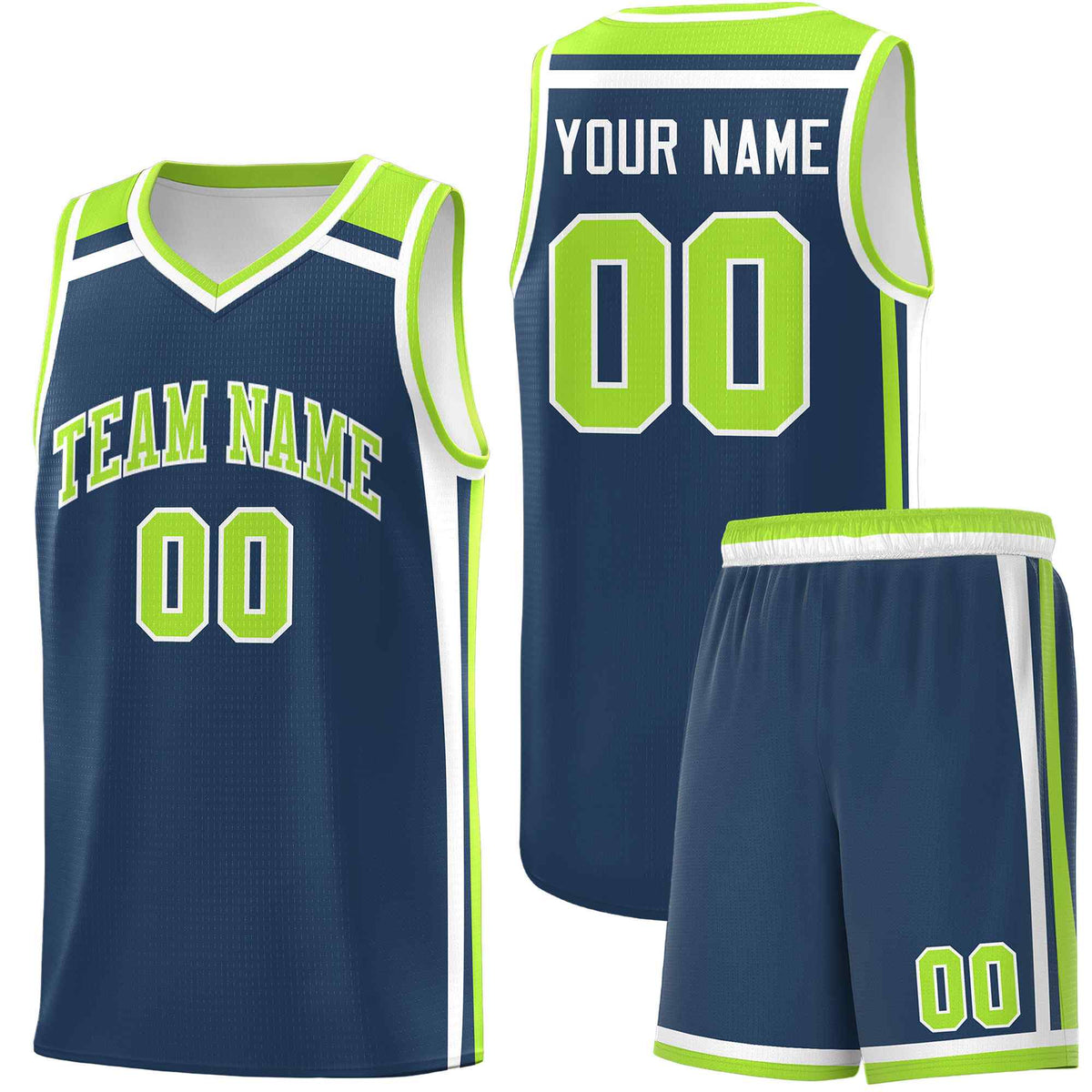 Custom Midnight Blue Neon Green White Trendy Color Charge Series Sports Uniform Basketball Jersey
