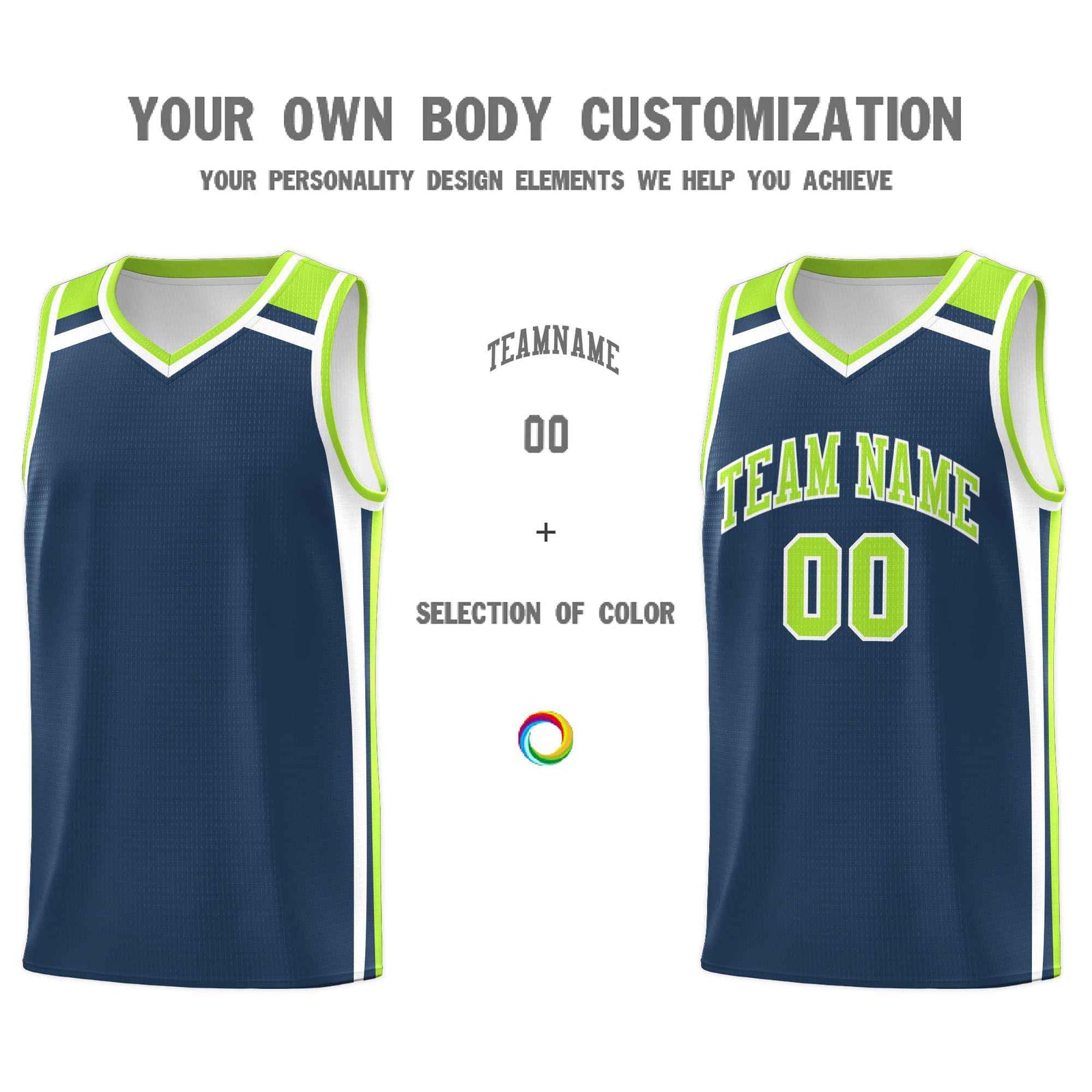 Custom Midnight Blue Neon Green White Trendy Color Charge Series Sports Uniform Basketball Jersey