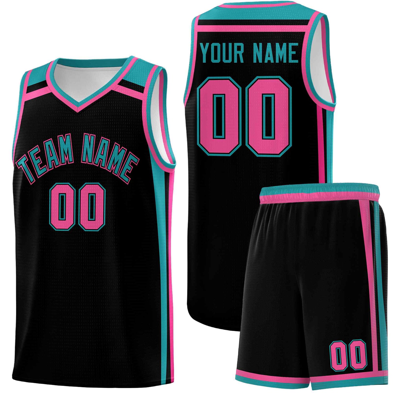 Custom Black Aqua Pink Trendy Color Charge Series Sports Uniform Basketball Jersey