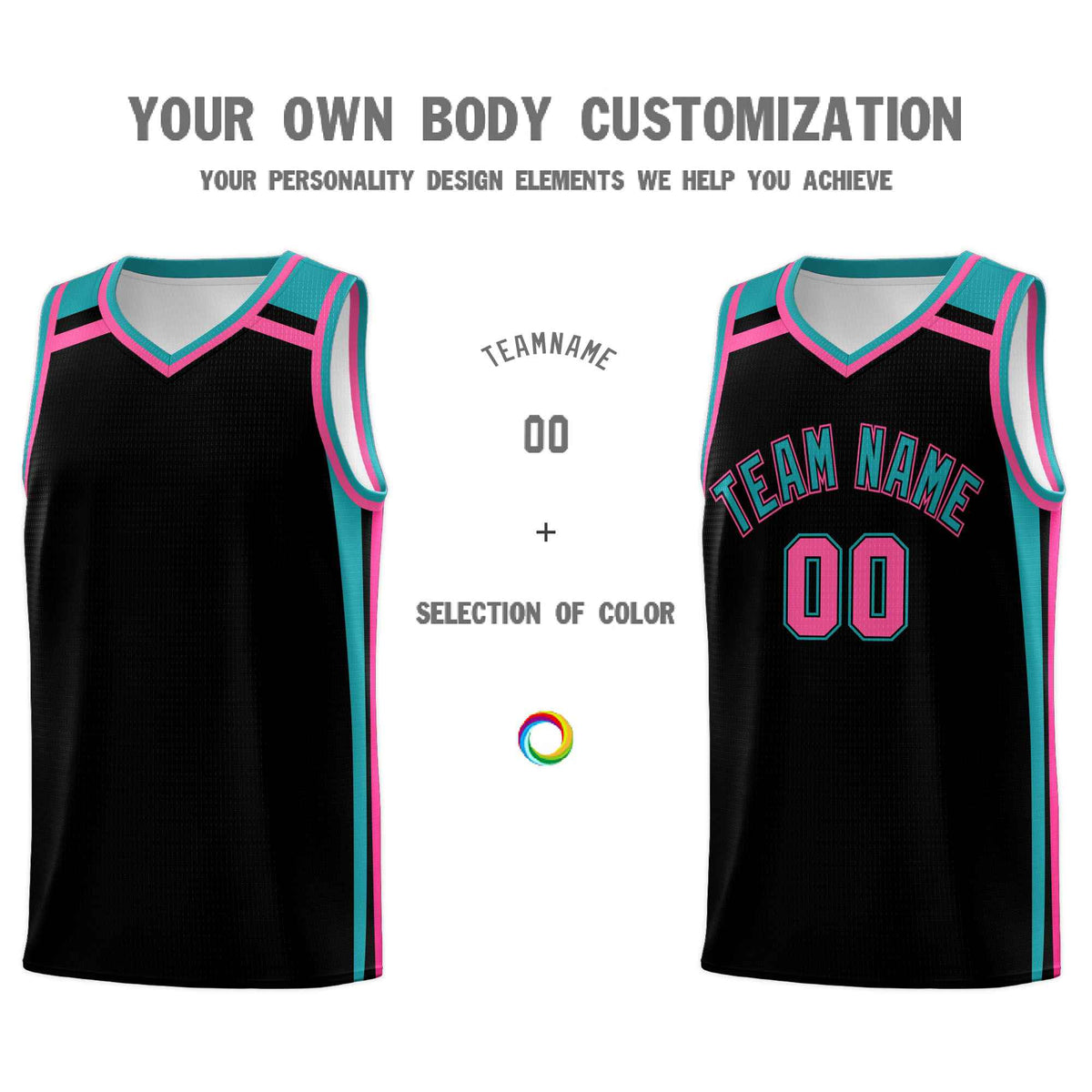 Custom Black Aqua Pink Trendy Color Charge Series Sports Uniform Basketball Jersey