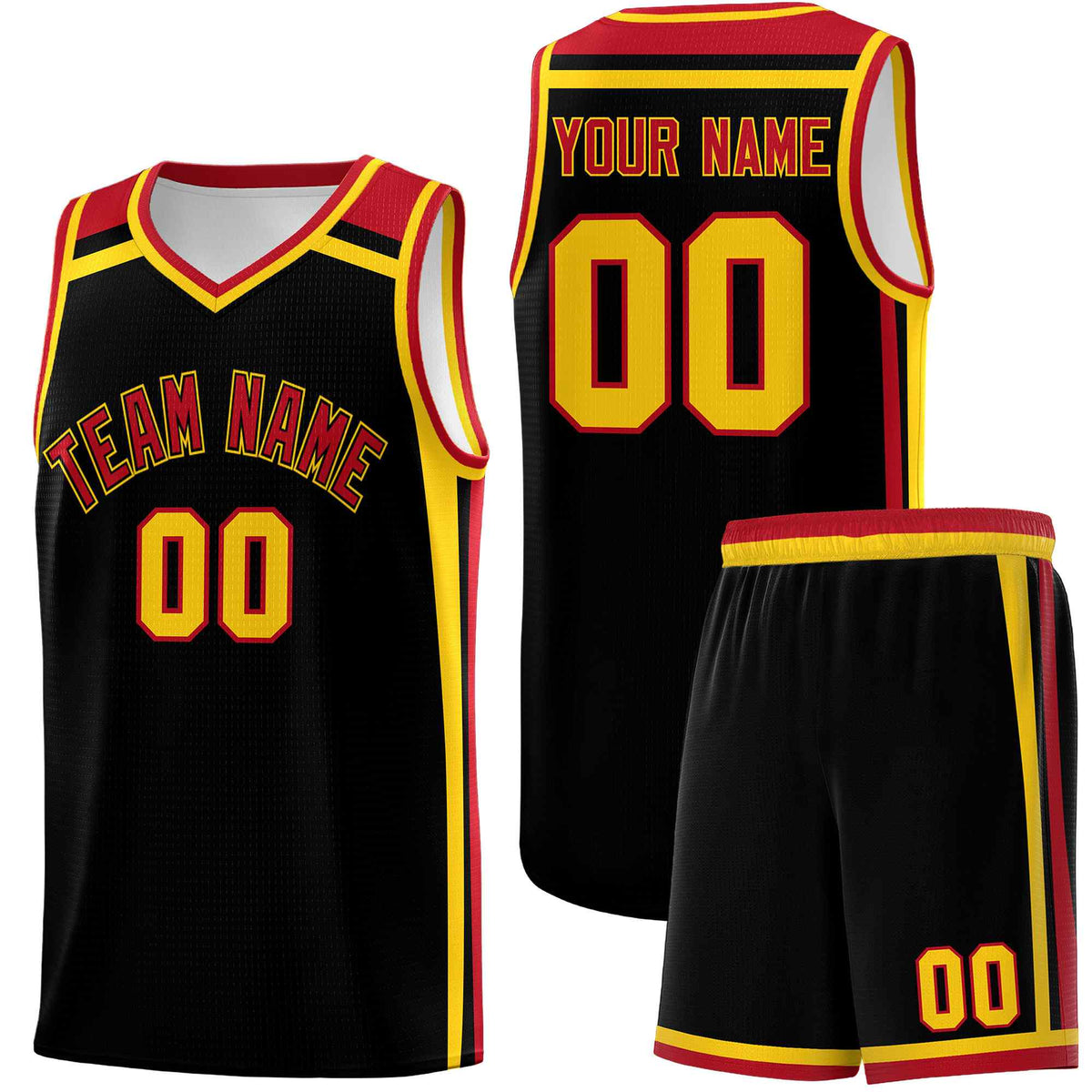 Custom Black Gold Red Trendy Color Charge Series Sports Uniform Basketball Jersey