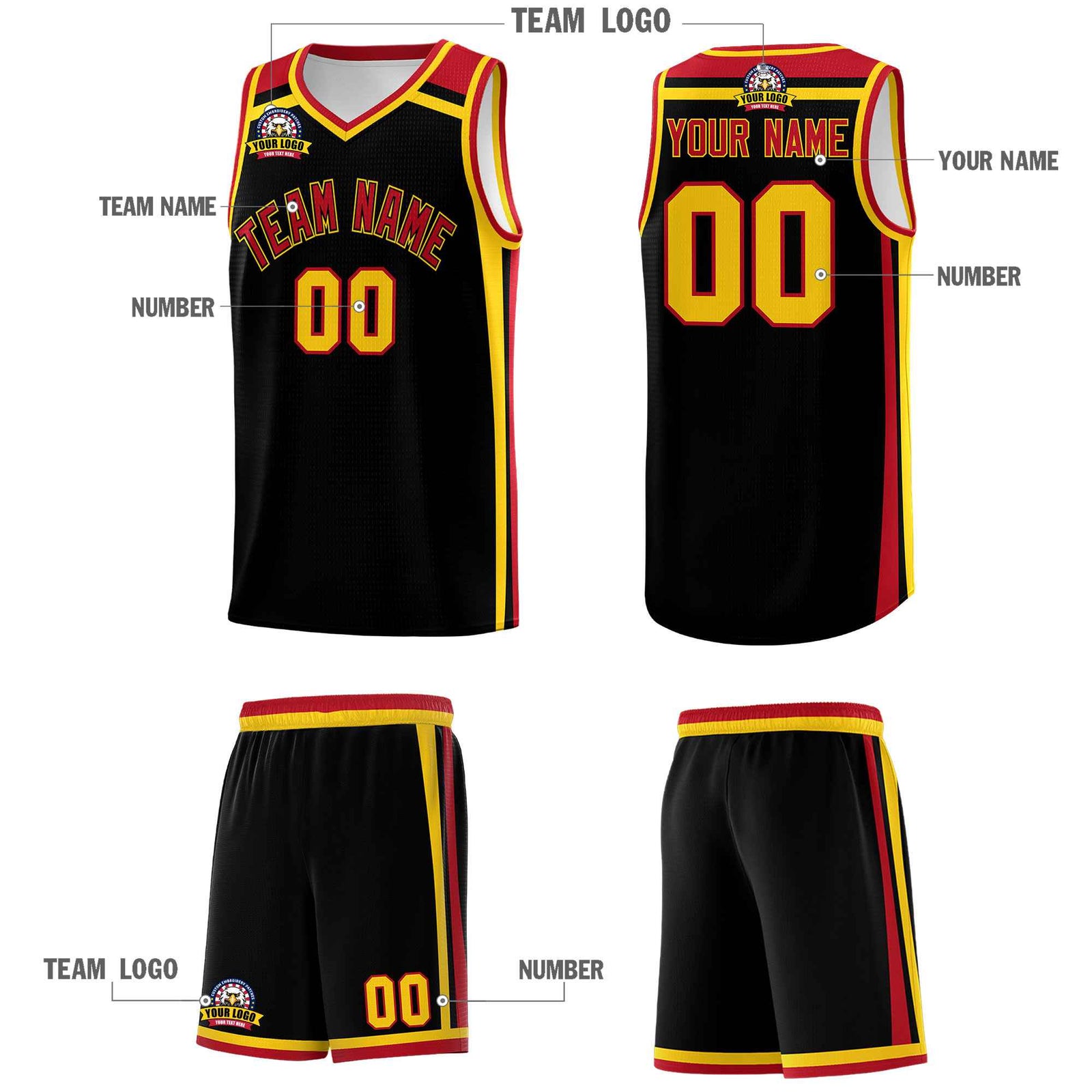 Custom Black Gold Red Trendy Color Charge Series Sports Uniform Basketball Jersey