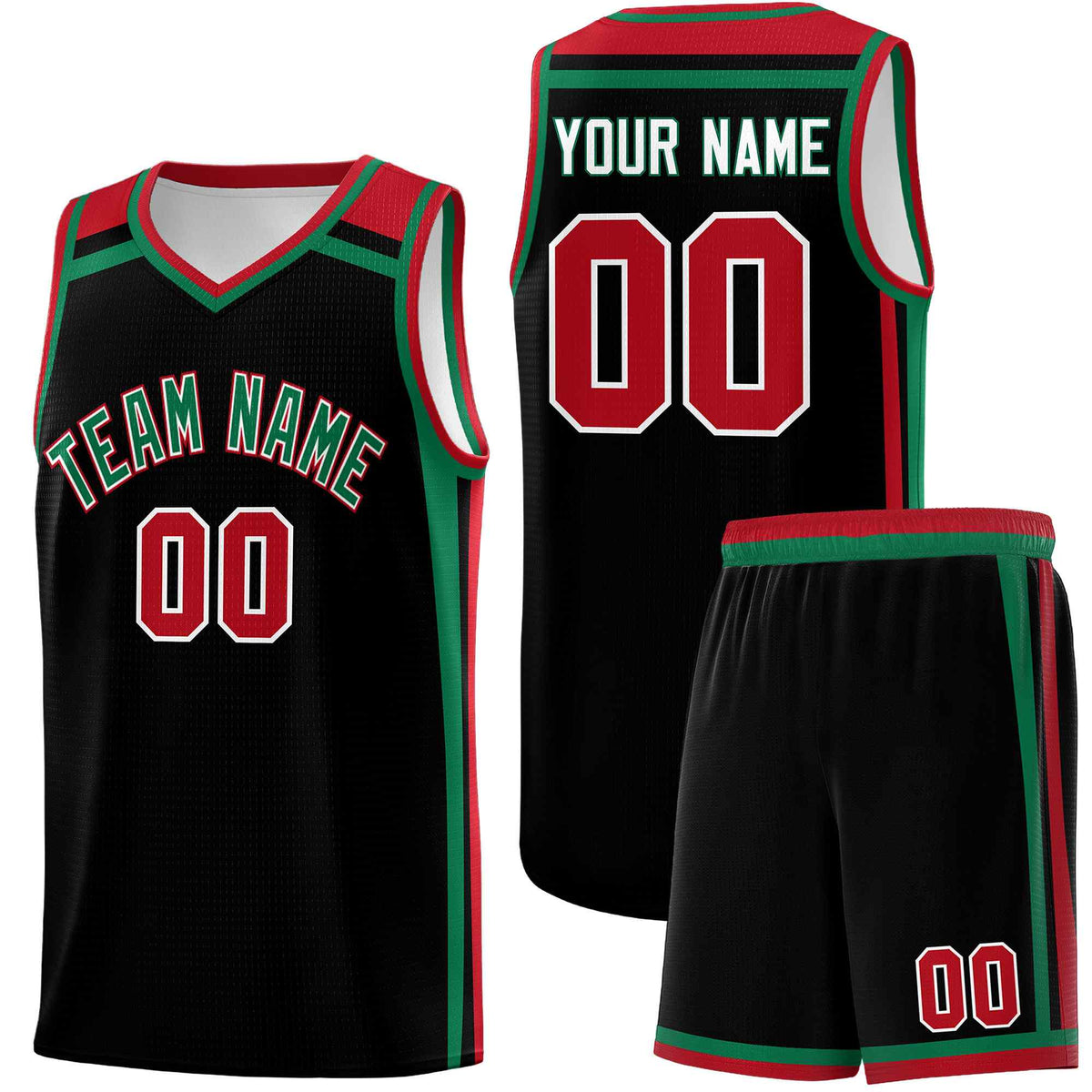 Custom Black Kelly Green Red Trendy Color Charge Series Sports Uniform Basketball Jersey