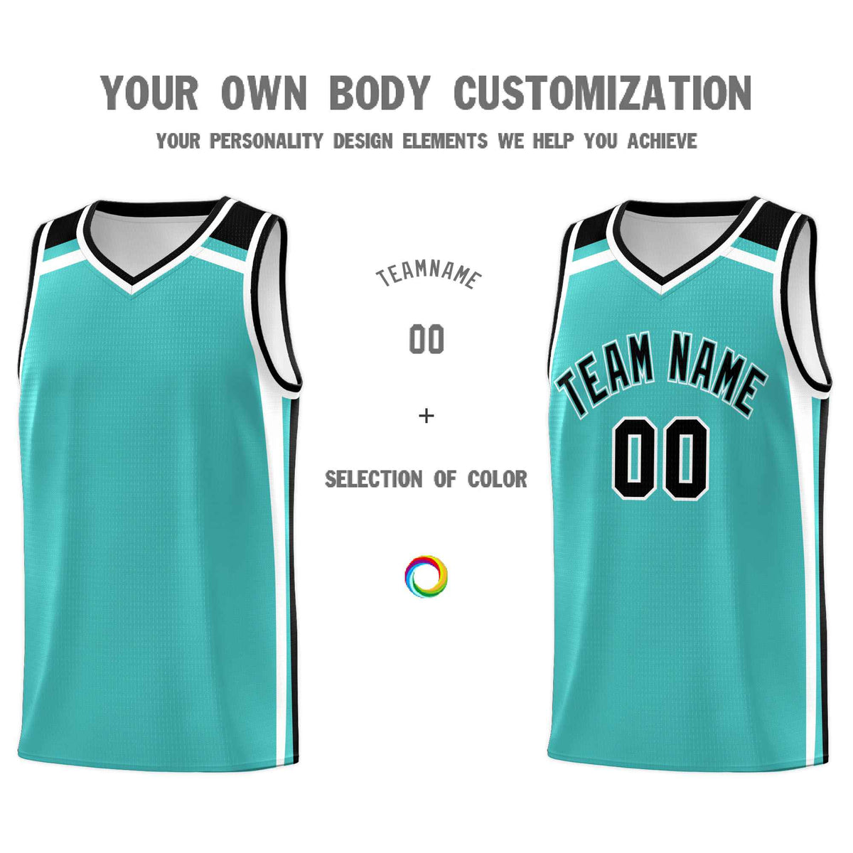Custom Teal White Black Trendy Color Charge Series Sports Uniform Basketball Jersey