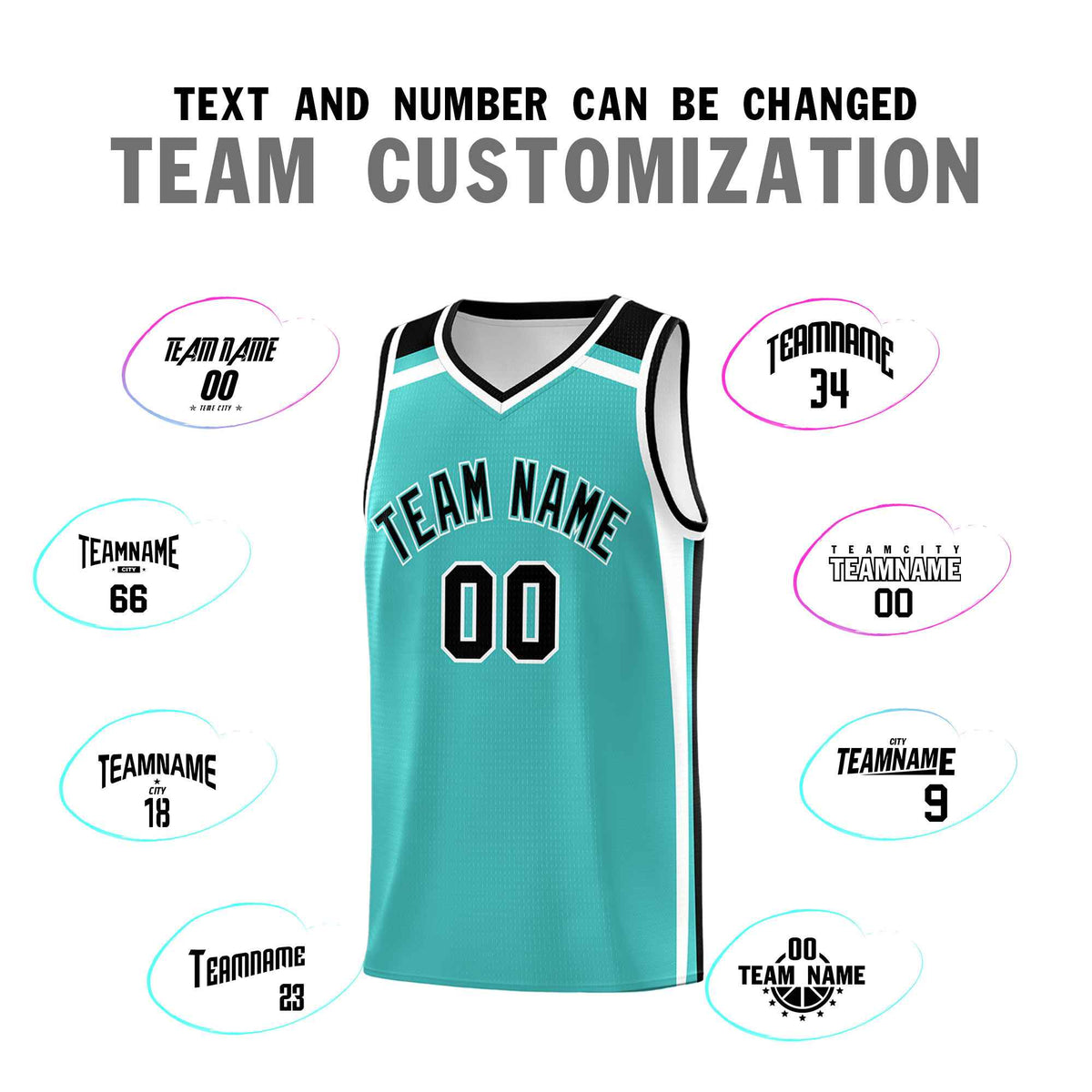 Custom Teal White Black Trendy Color Charge Series Sports Uniform Basketball Jersey