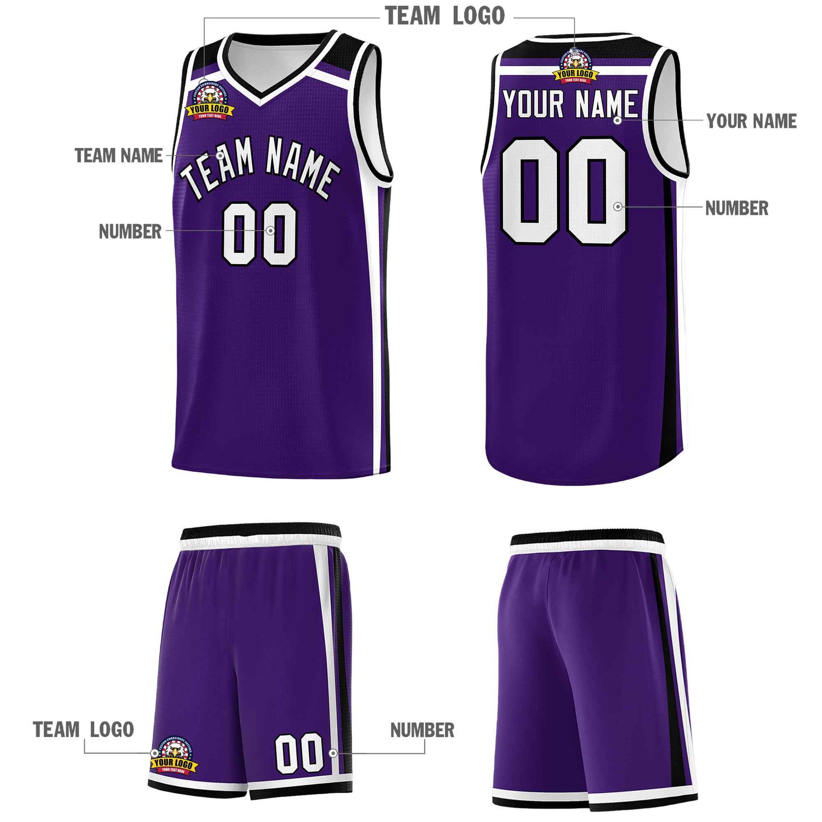 Custom Purple White Black Trendy Color Charge Series Sports Uniform Basketball Jersey