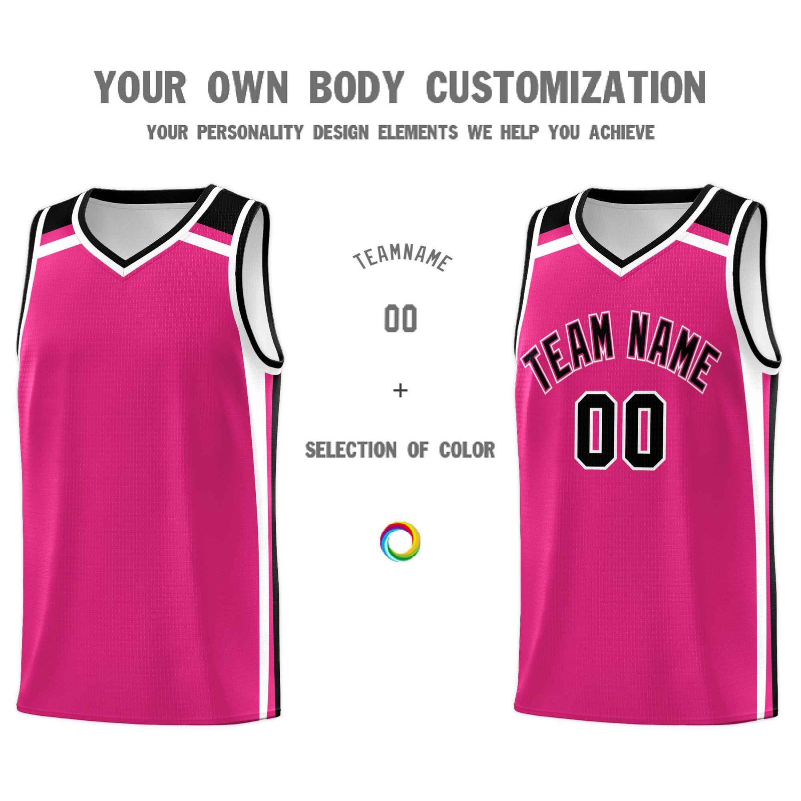 Custom Rose Red Black White Trendy Color Charge Series Sports Uniform Basketball Jersey