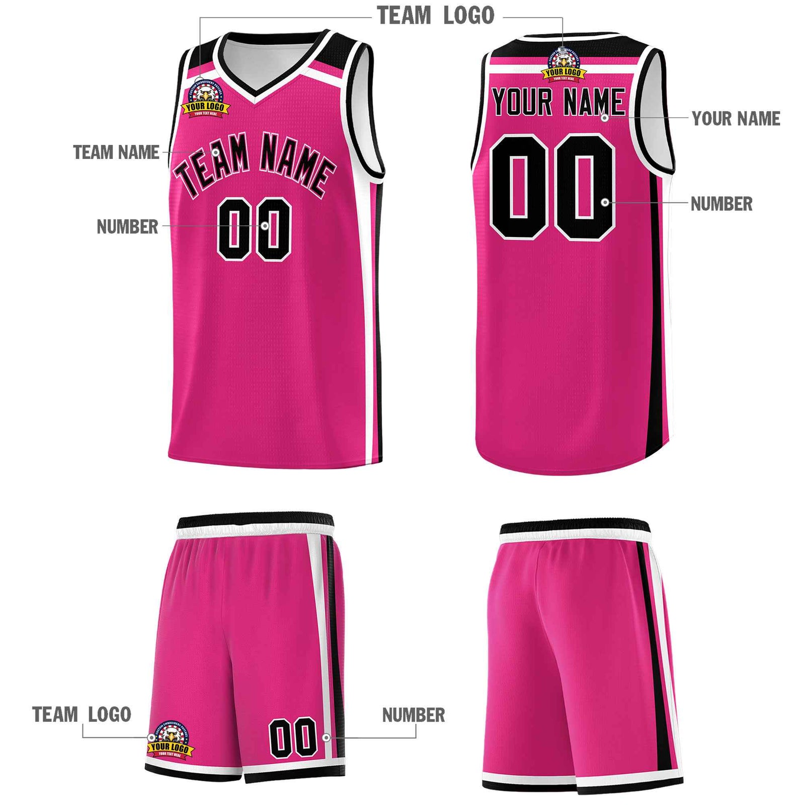 Custom Rose Red Black White Trendy Color Charge Series Sports Uniform Basketball Jersey