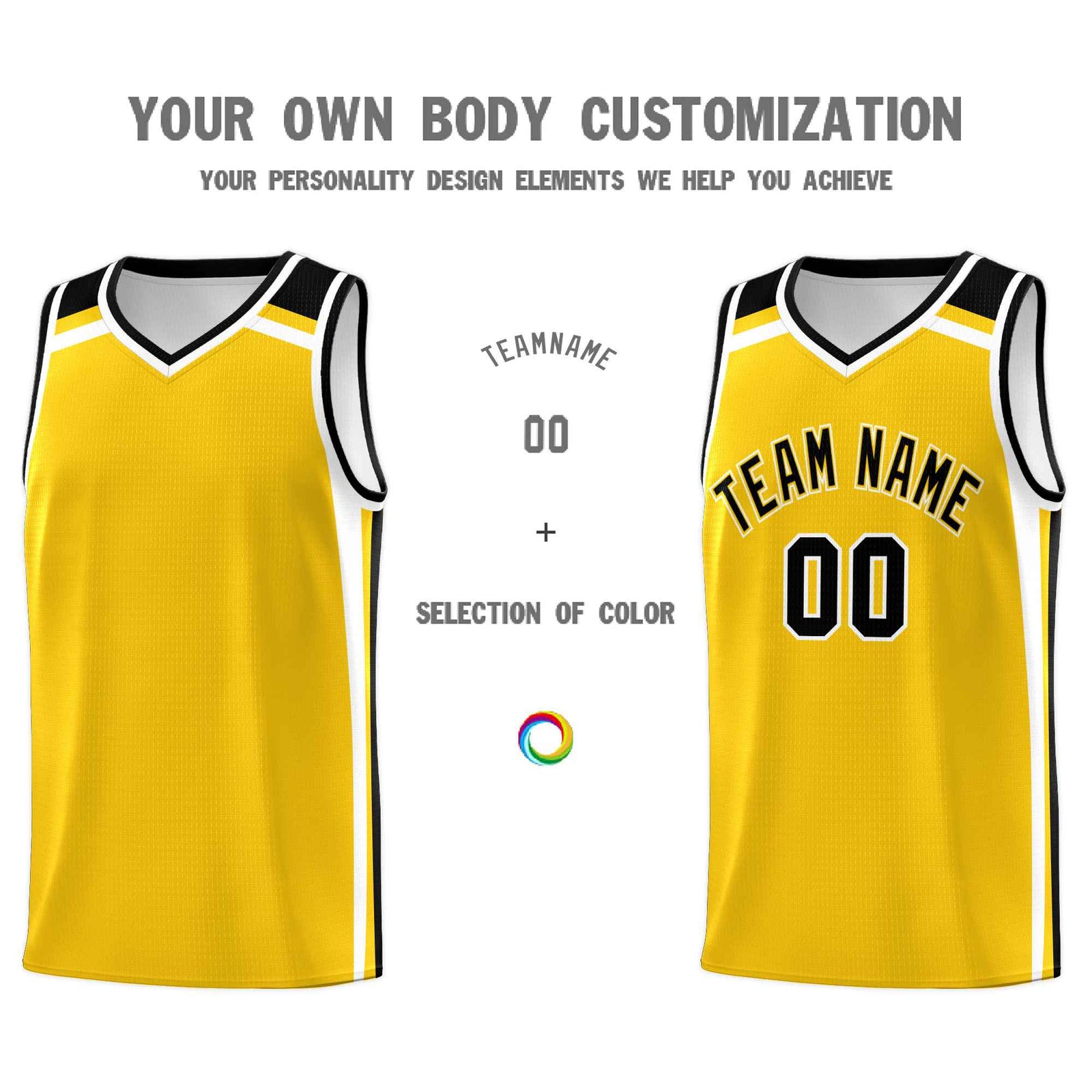 Custom Gold Black White Trendy Color Charge Series Sports Uniform Basketball Jersey