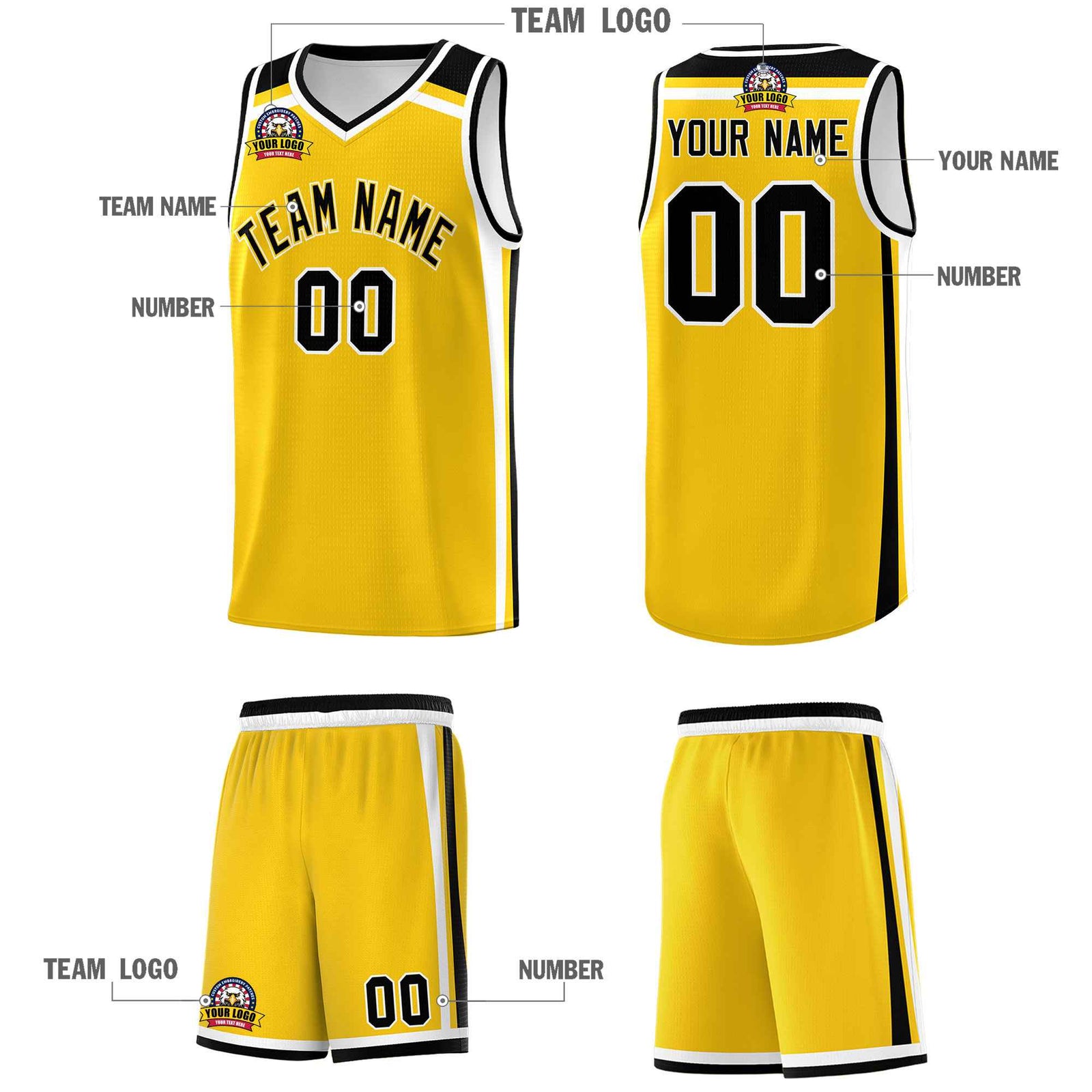 Custom Gold Black White Trendy Color Charge Series Sports Uniform Basketball Jersey