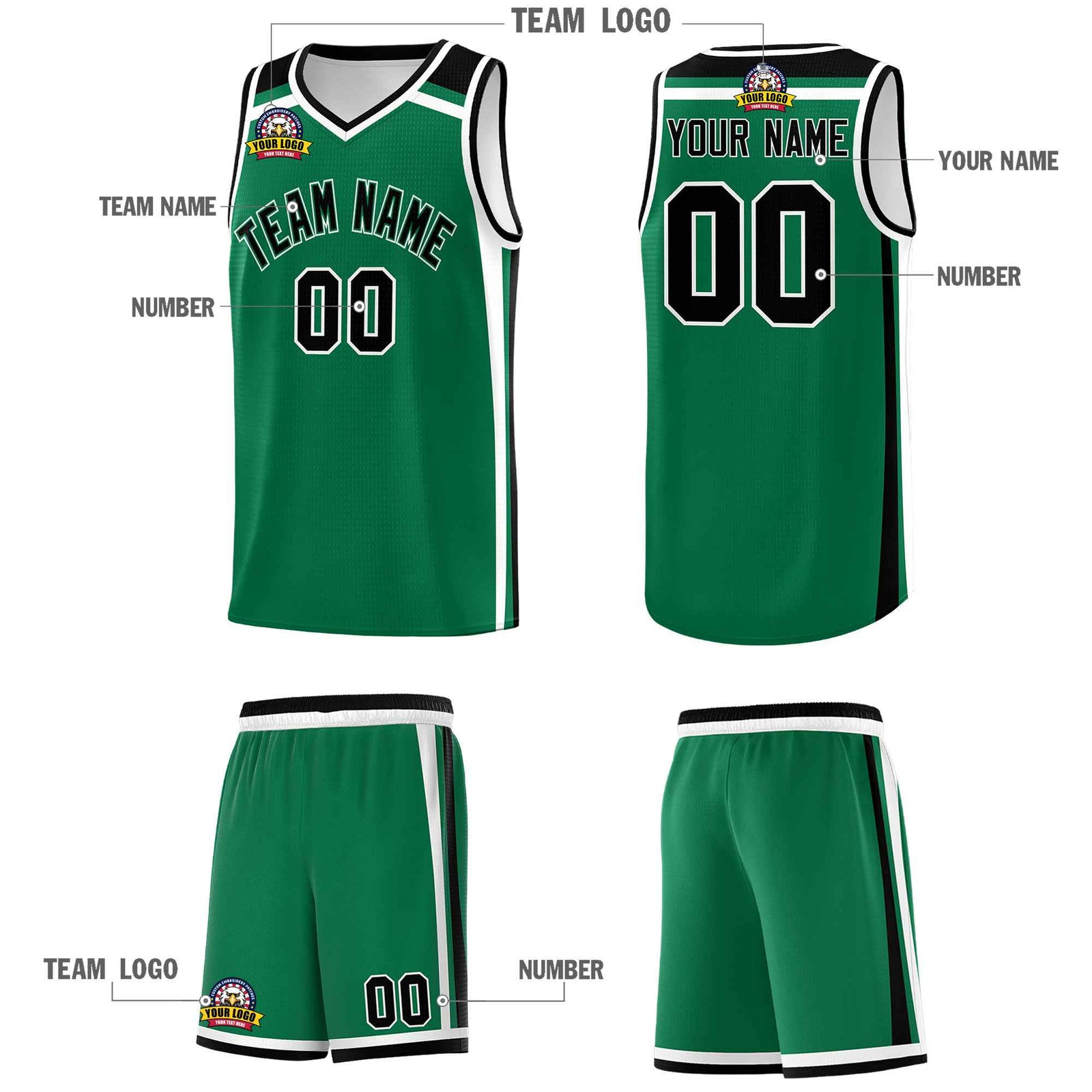 Custom Kelly Green Black White Trendy Color Charge Series Sports Uniform Basketball Jersey