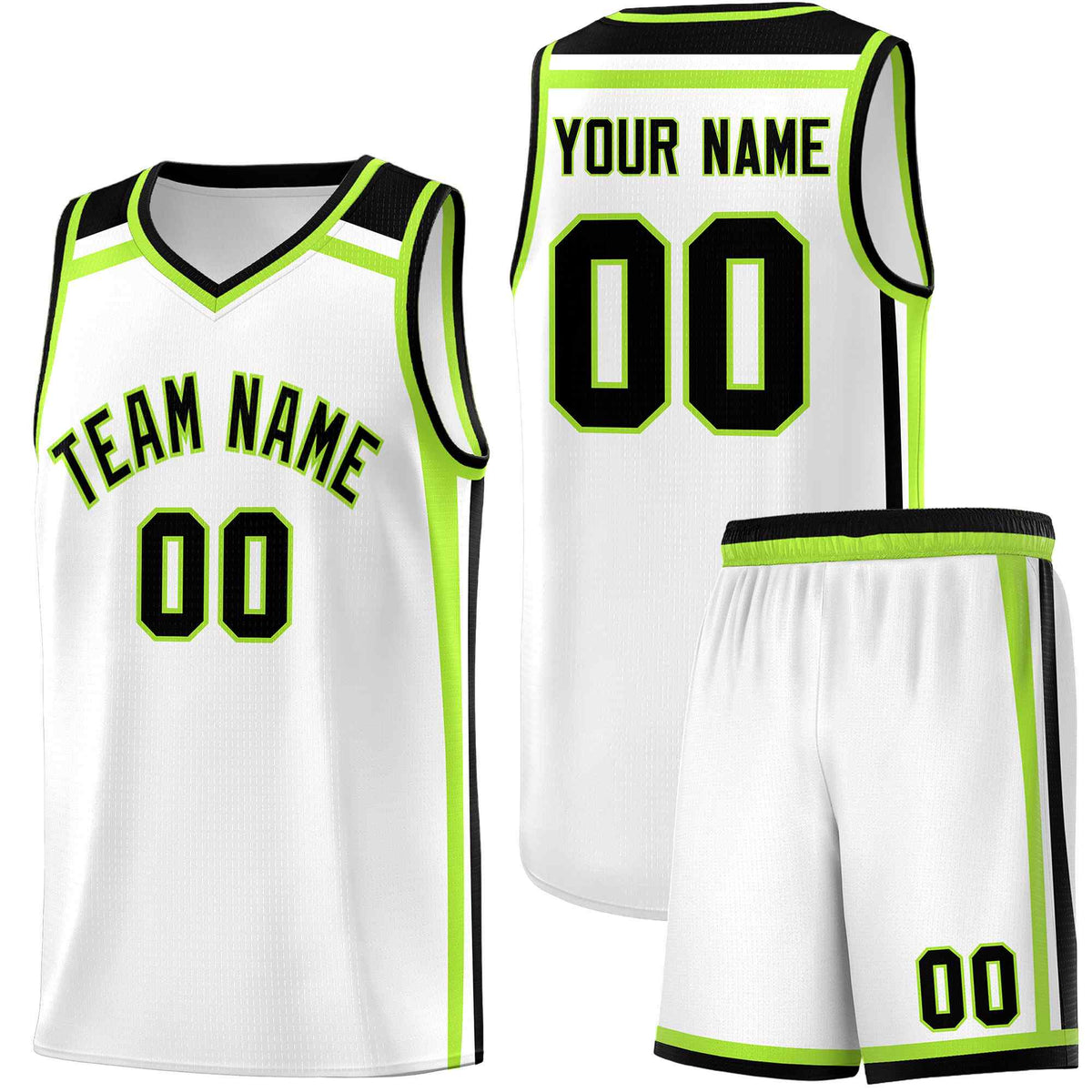 Custom White Black Neon Green Trendy Color Charge Series Sports Uniform Basketball Jersey