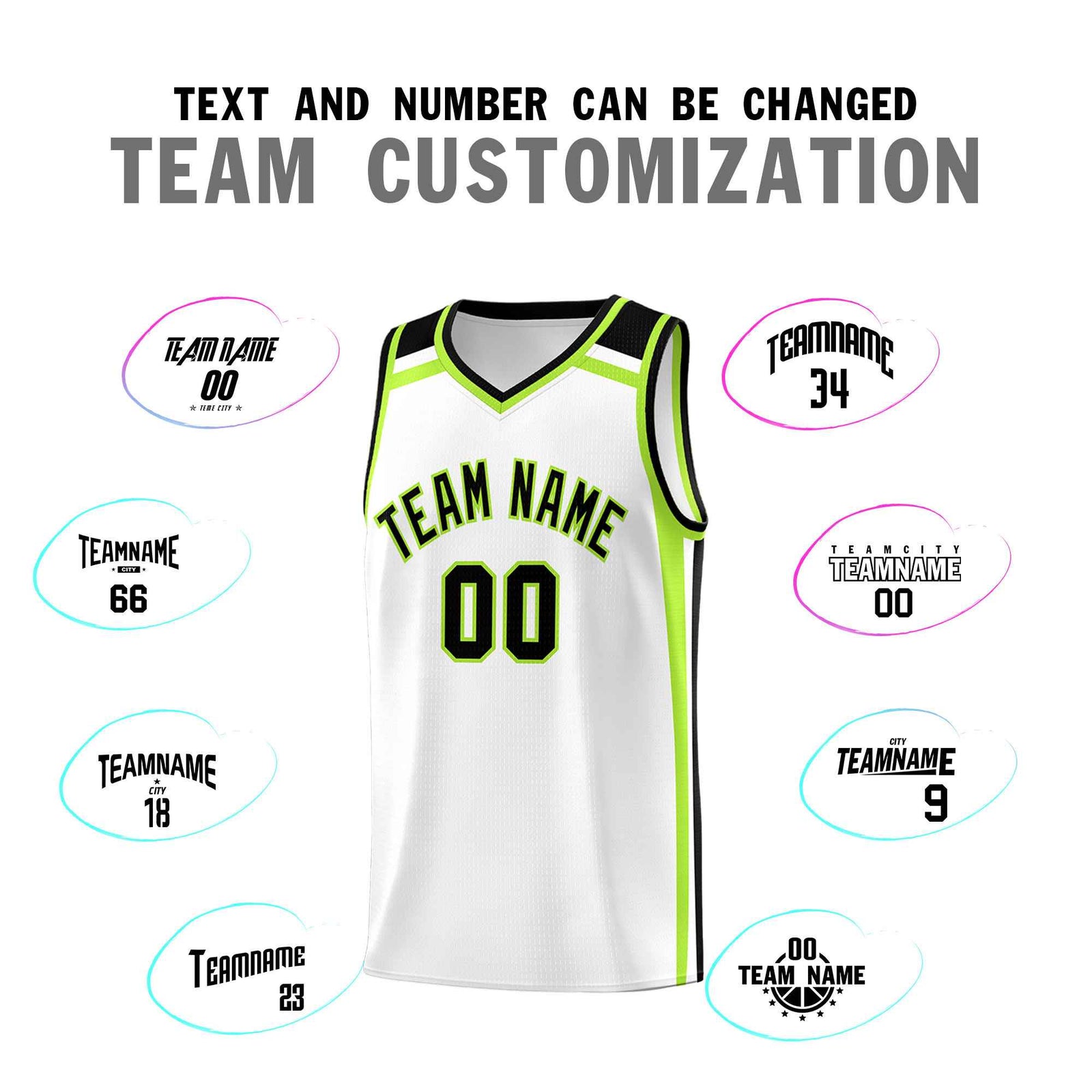Custom White Black Neon Green Trendy Color Charge Series Sports Uniform Basketball Jersey