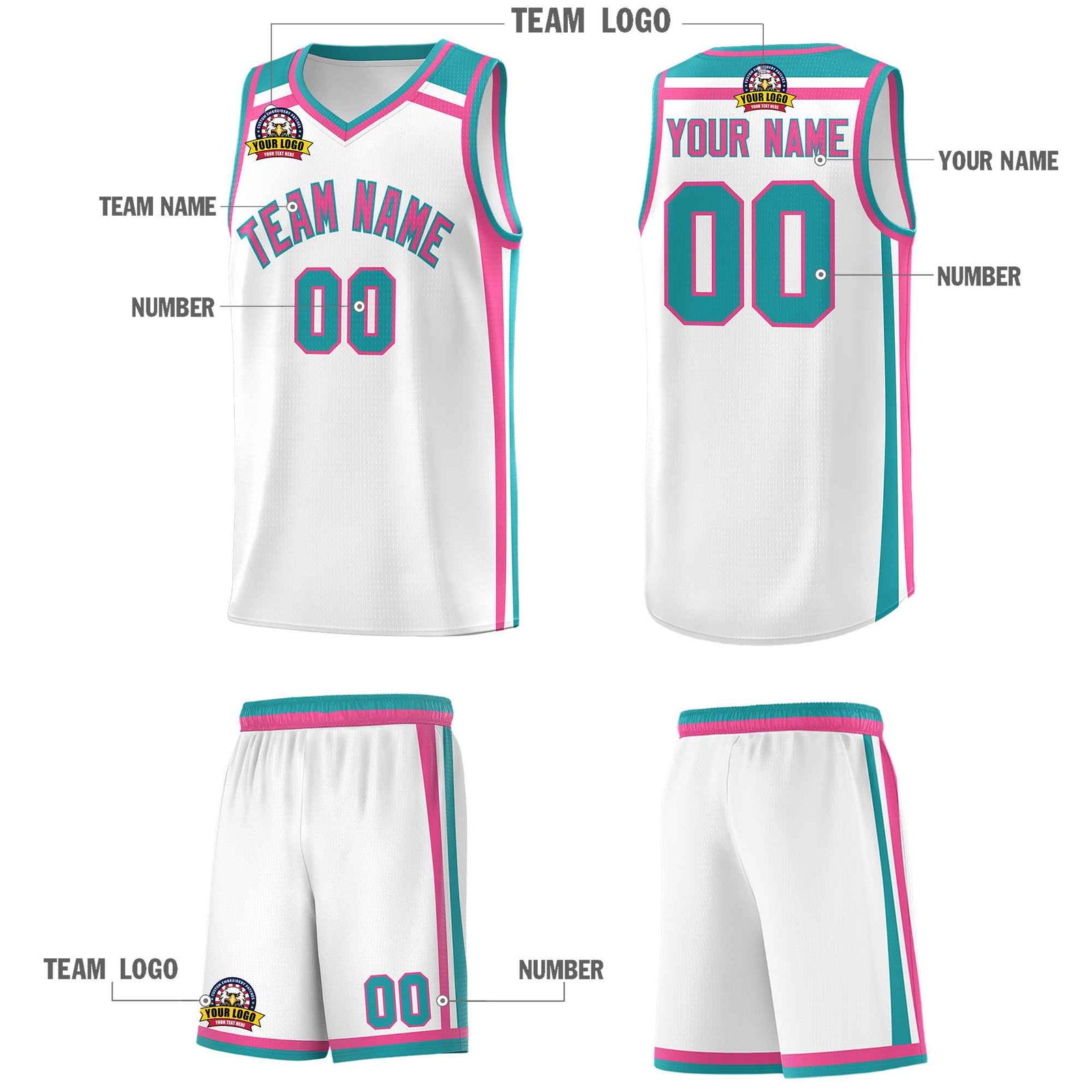 Custom White Pink Aqua Trendy Color Charge Series Sports Uniform Basketball Jersey