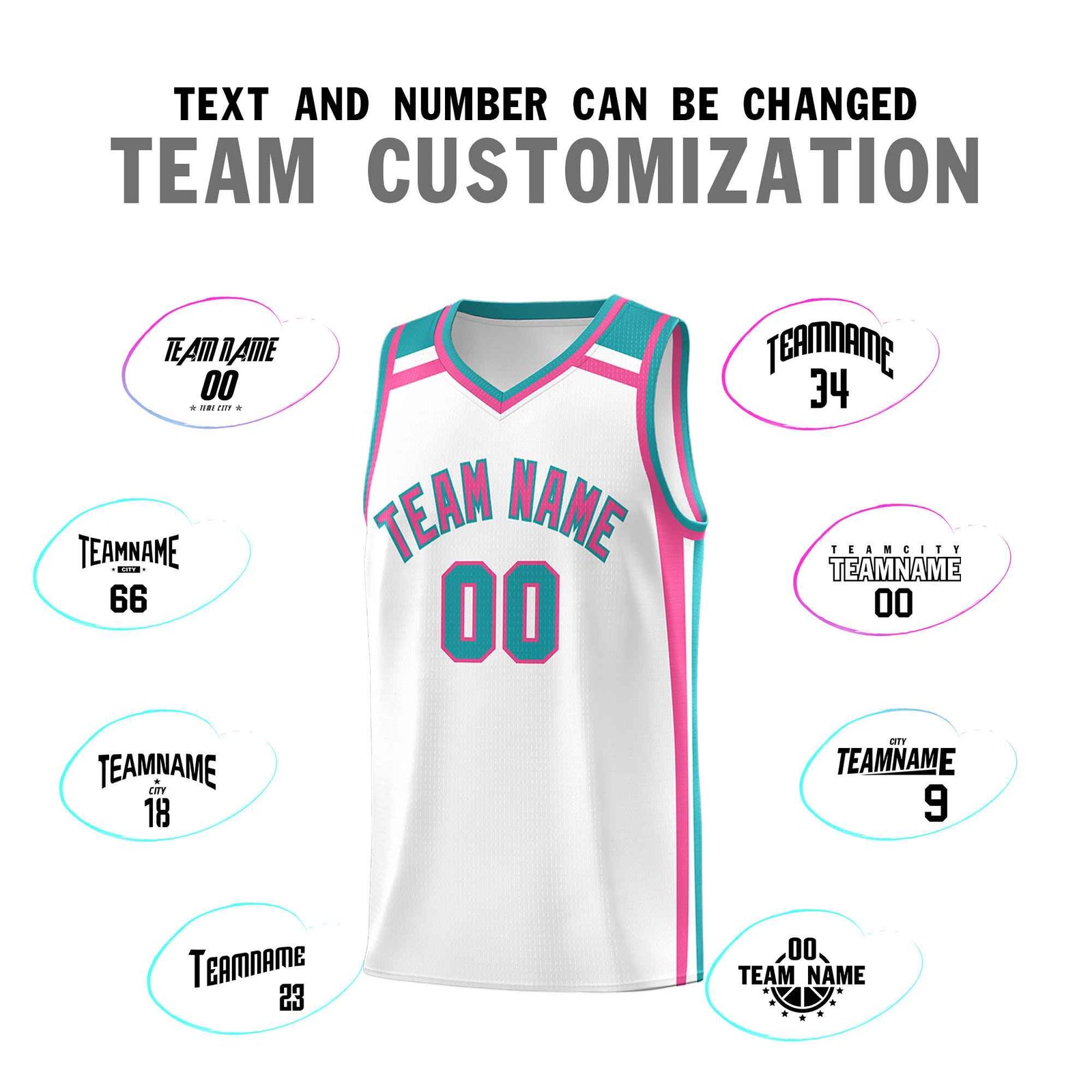 Custom White Pink Aqua Trendy Color Charge Series Sports Uniform Basketball Jersey