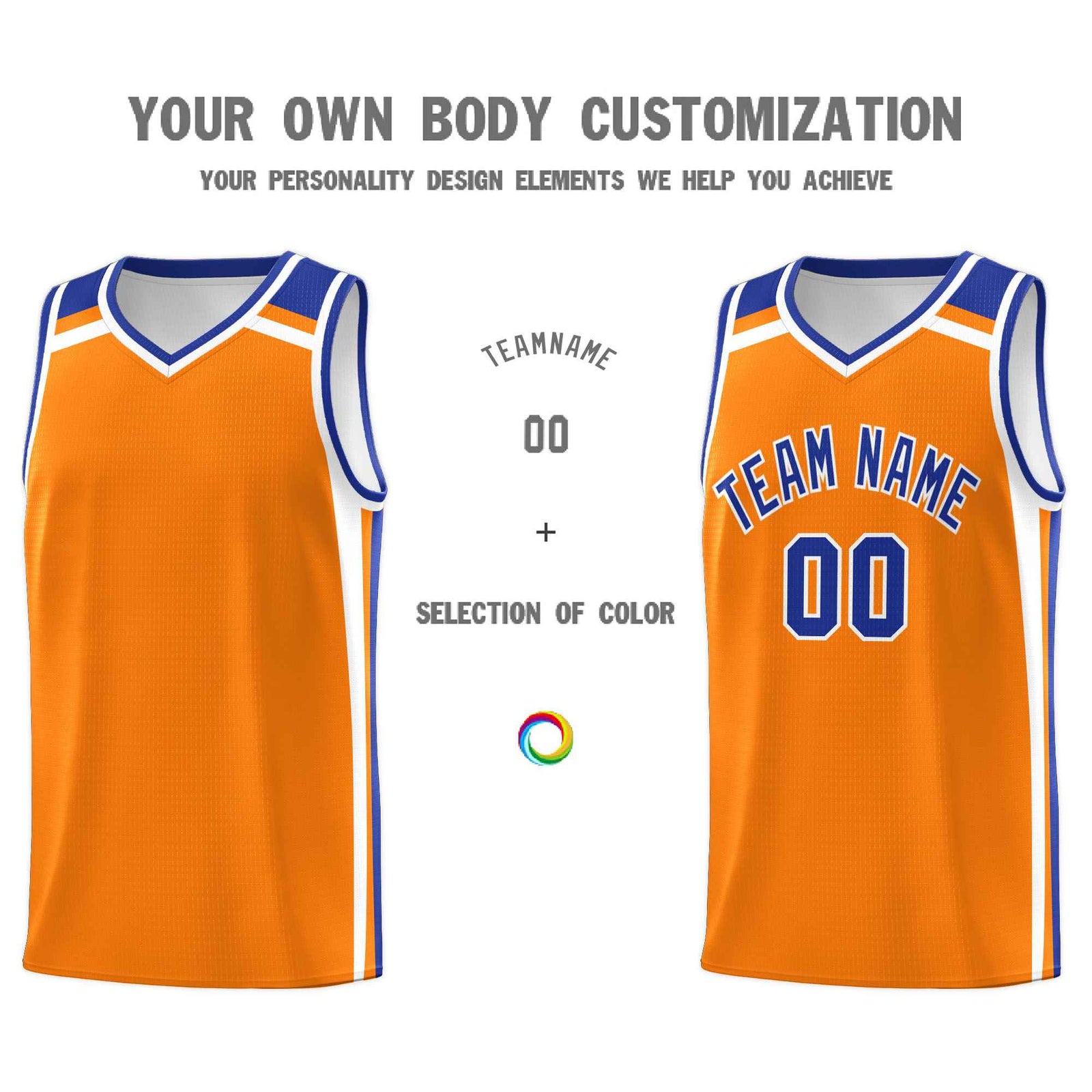 Custom Orange White Royal Blue Trendy Color Charge Series Sports Uniform Basketball Jersey