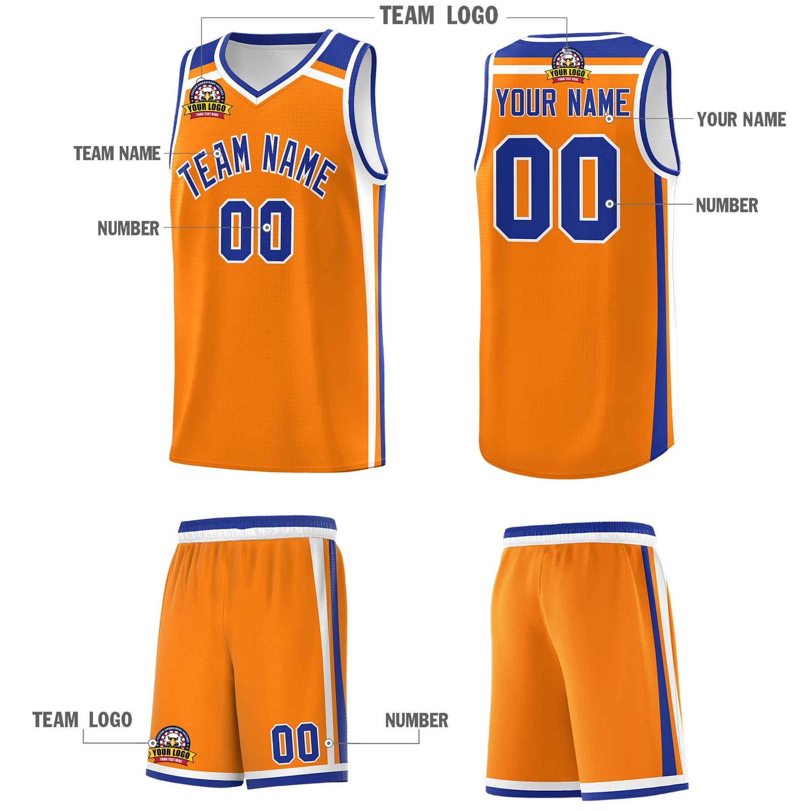 Custom Orange White Royal Blue Trendy Color Charge Series Sports Uniform Basketball Jersey