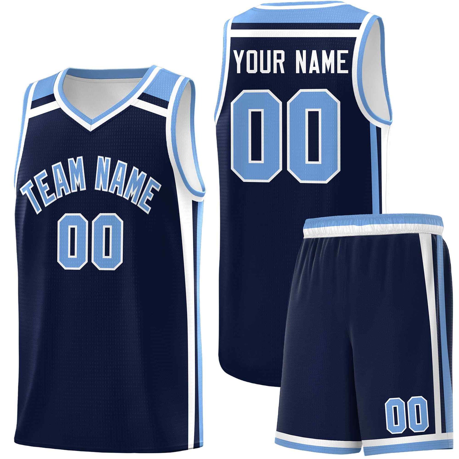 Custom Navy Light Blue White Trendy Color Charge Series Sports Uniform Basketball Jersey