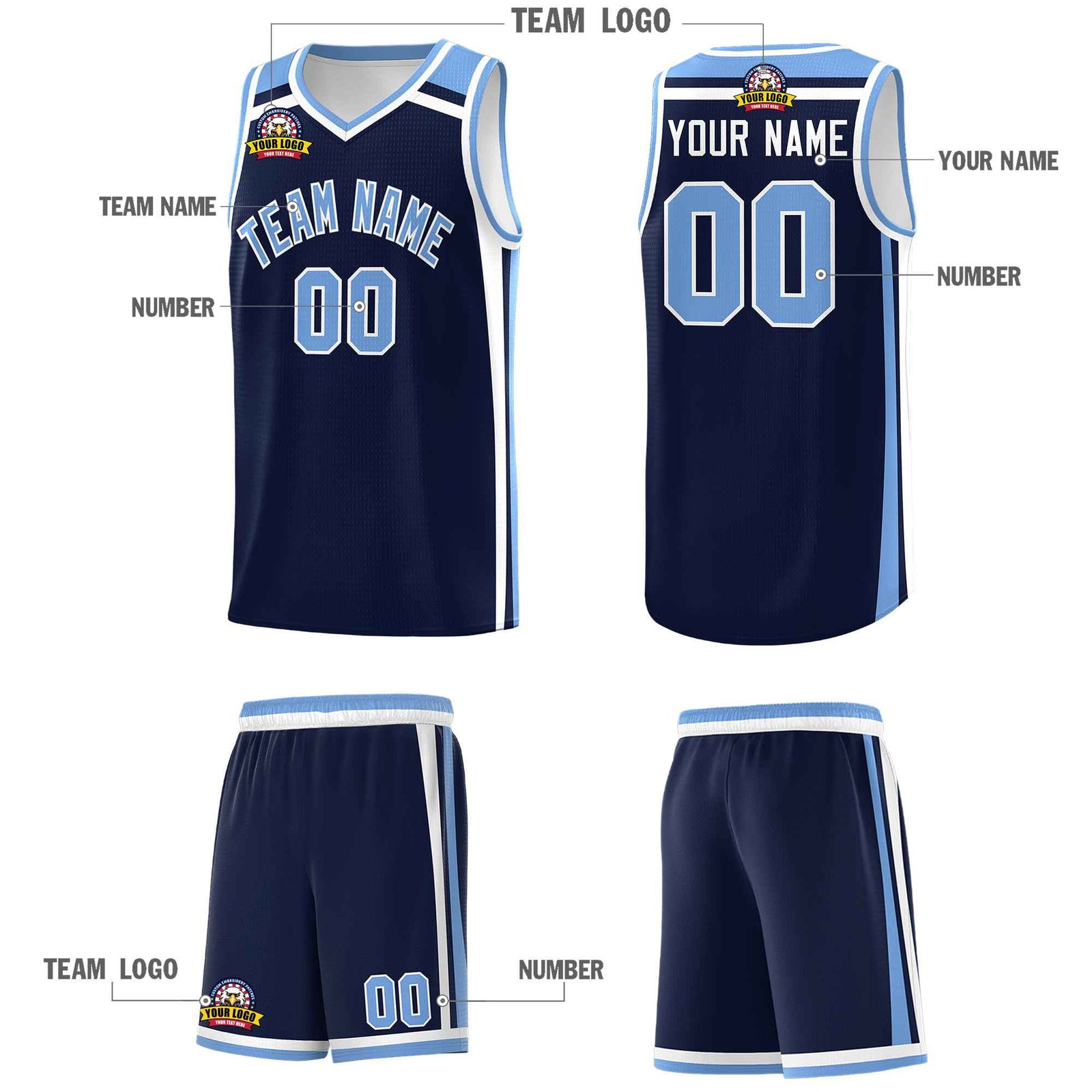 Custom Navy Light Blue White Trendy Color Charge Series Sports Uniform Basketball Jersey