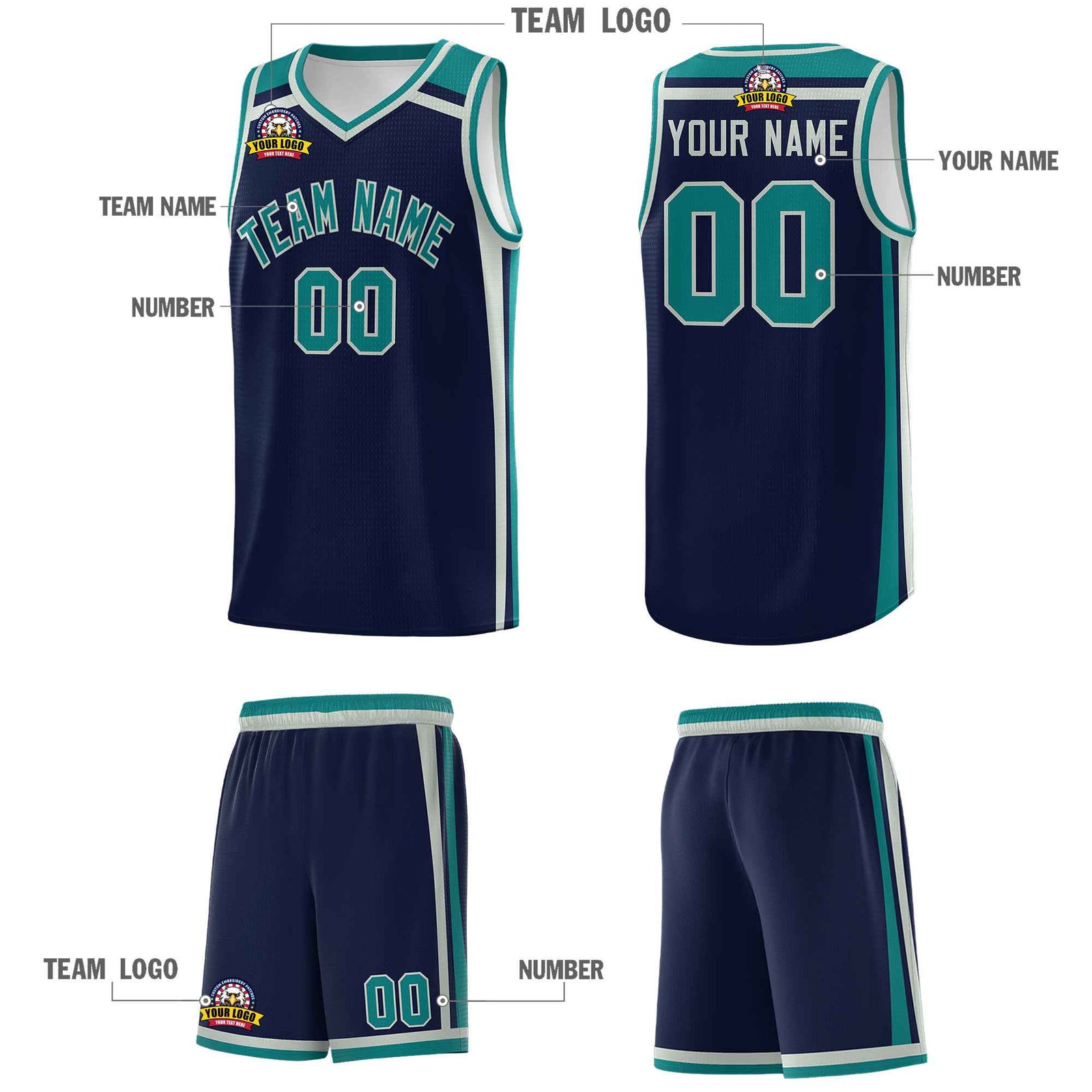 Custom Navy Gray Teal Trendy Color Charge Series Sports Uniform Basketball Jersey
