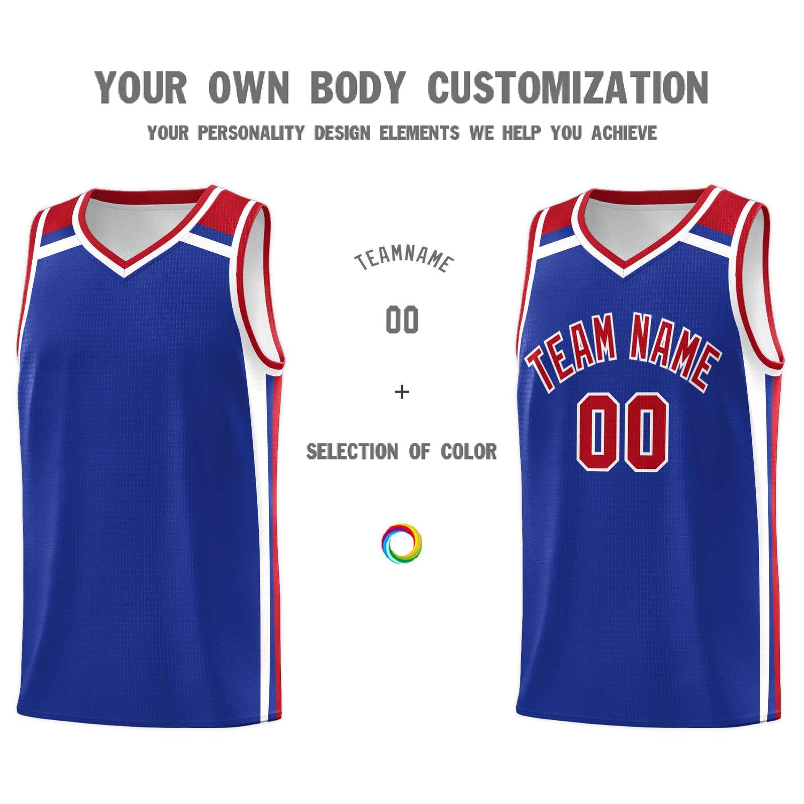 Custom Royal Blue Red White Trendy Color Charge Series Sports Uniform Basketball Jersey